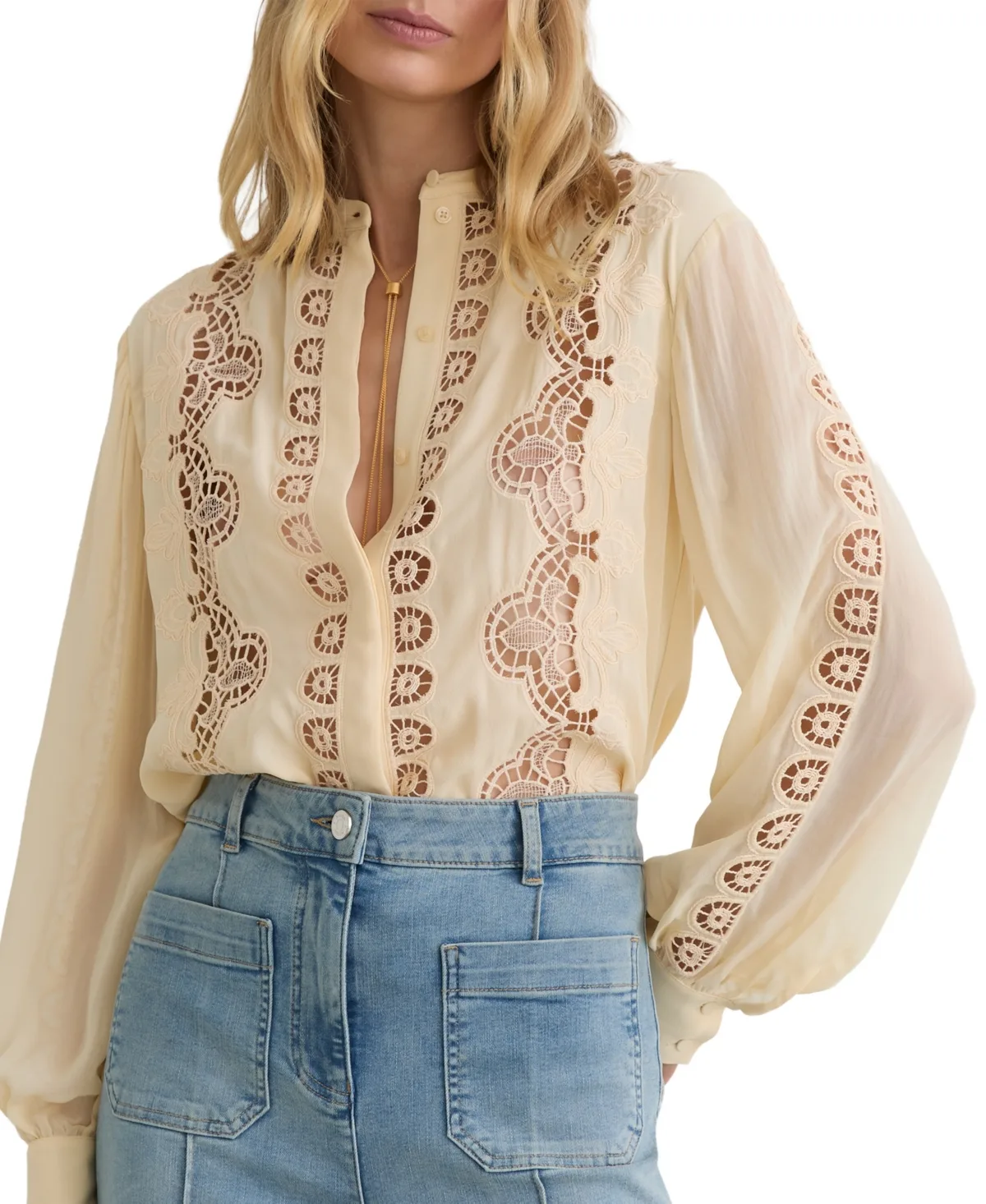 Mia Embroidered Collared Blouson Blouse