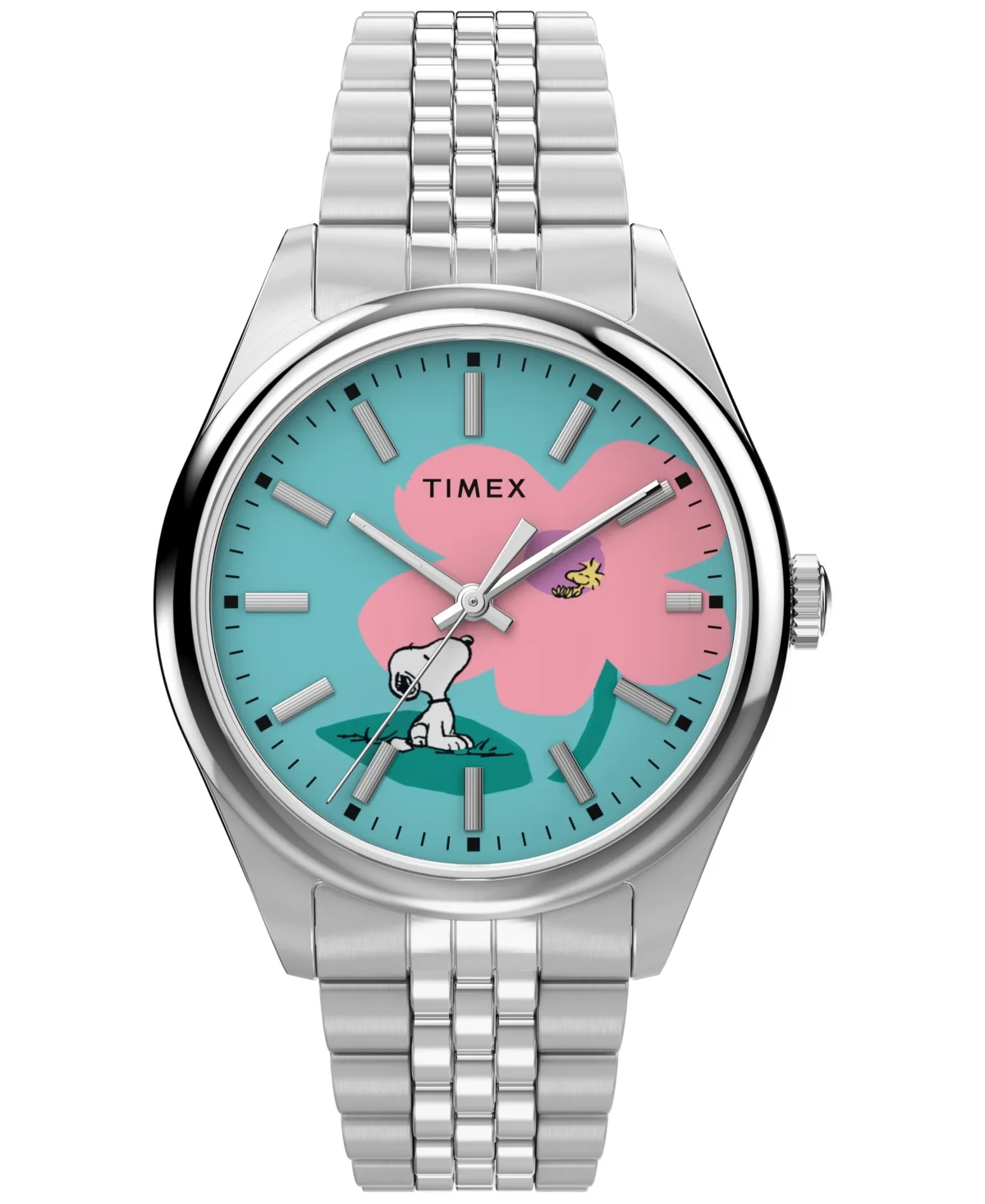 Snoopy Peanuts Quartz Analog Silver-Tone Stainless Steel Watch 36mm by Timex