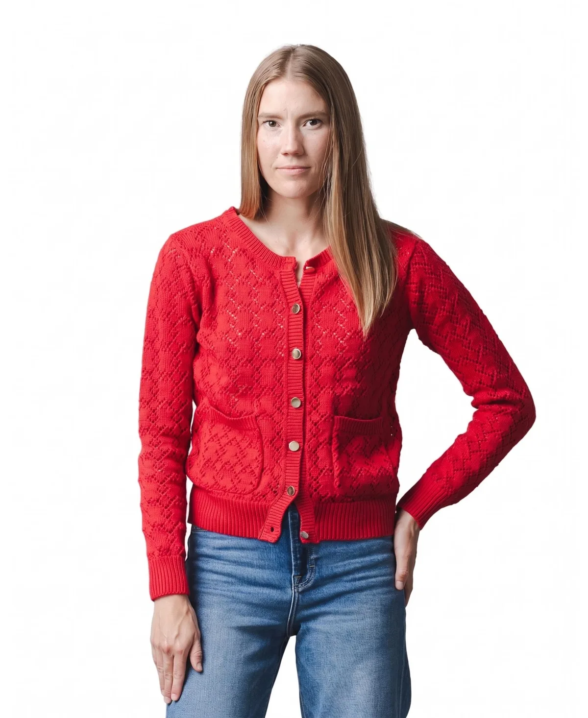 Pointelle-Knit Organic-Cotton Button-Front Cardigan