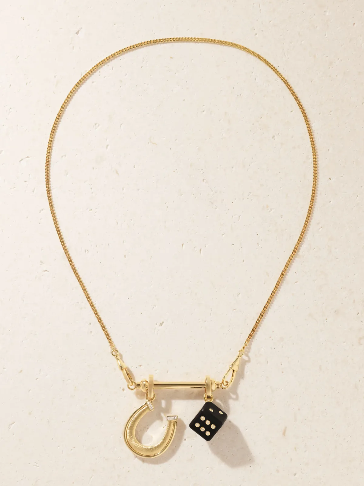 - Dado And Horseshoe 18-karat Gold, Ebony And Diamond Necklace -