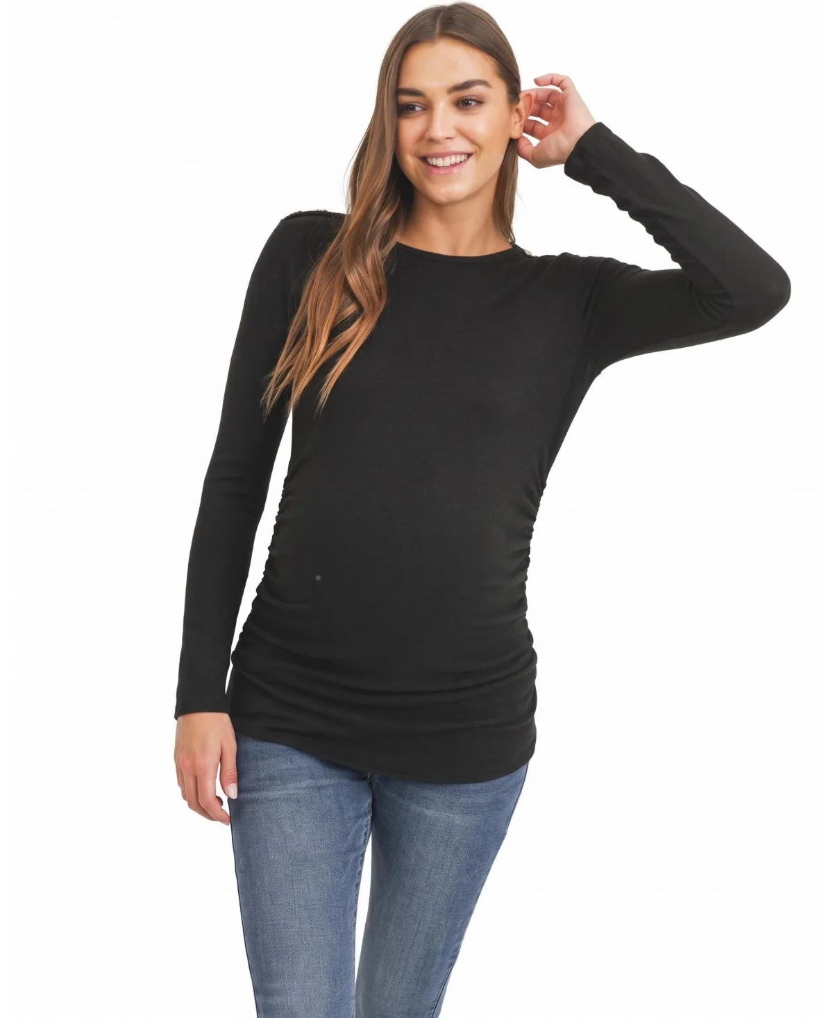 Maternity Brushed Hacci Long-Sleeve Shoulder-Button Top