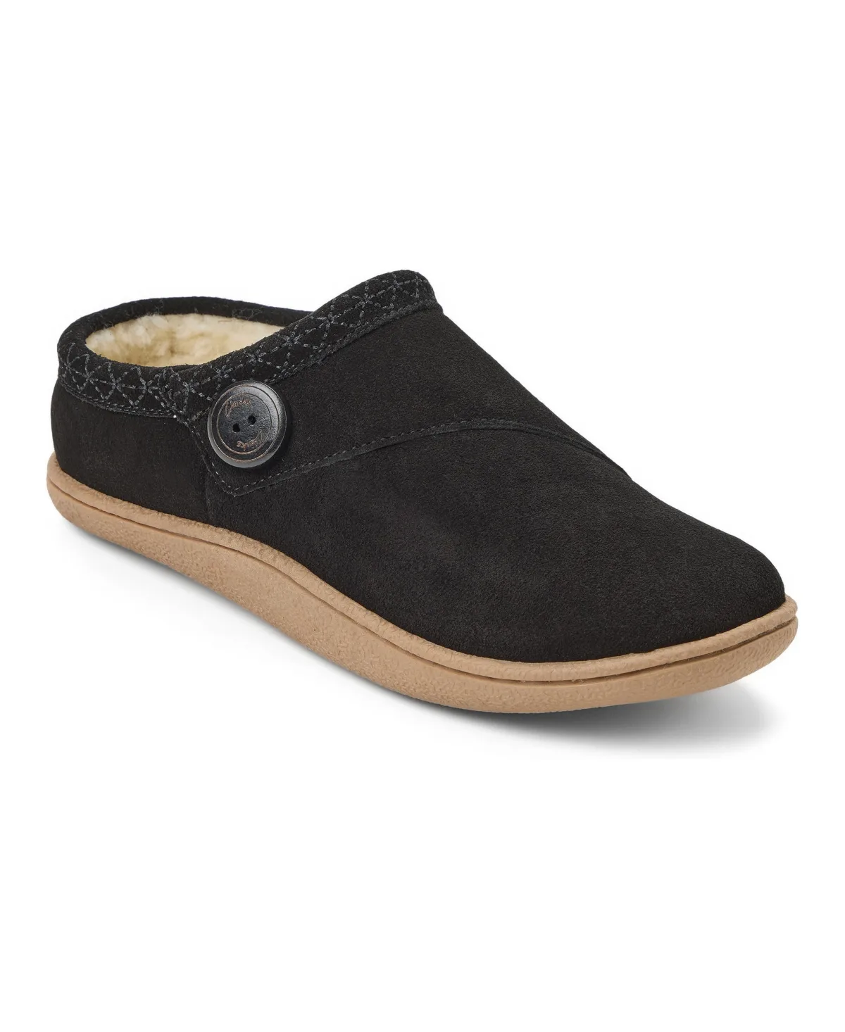 Embroidered Round-Toe Suede Clog Slippers