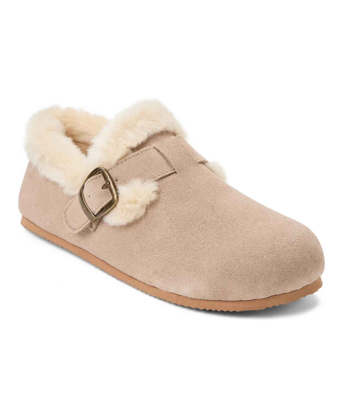 Genuine Cow Suede Buckle Closed Back Slippers