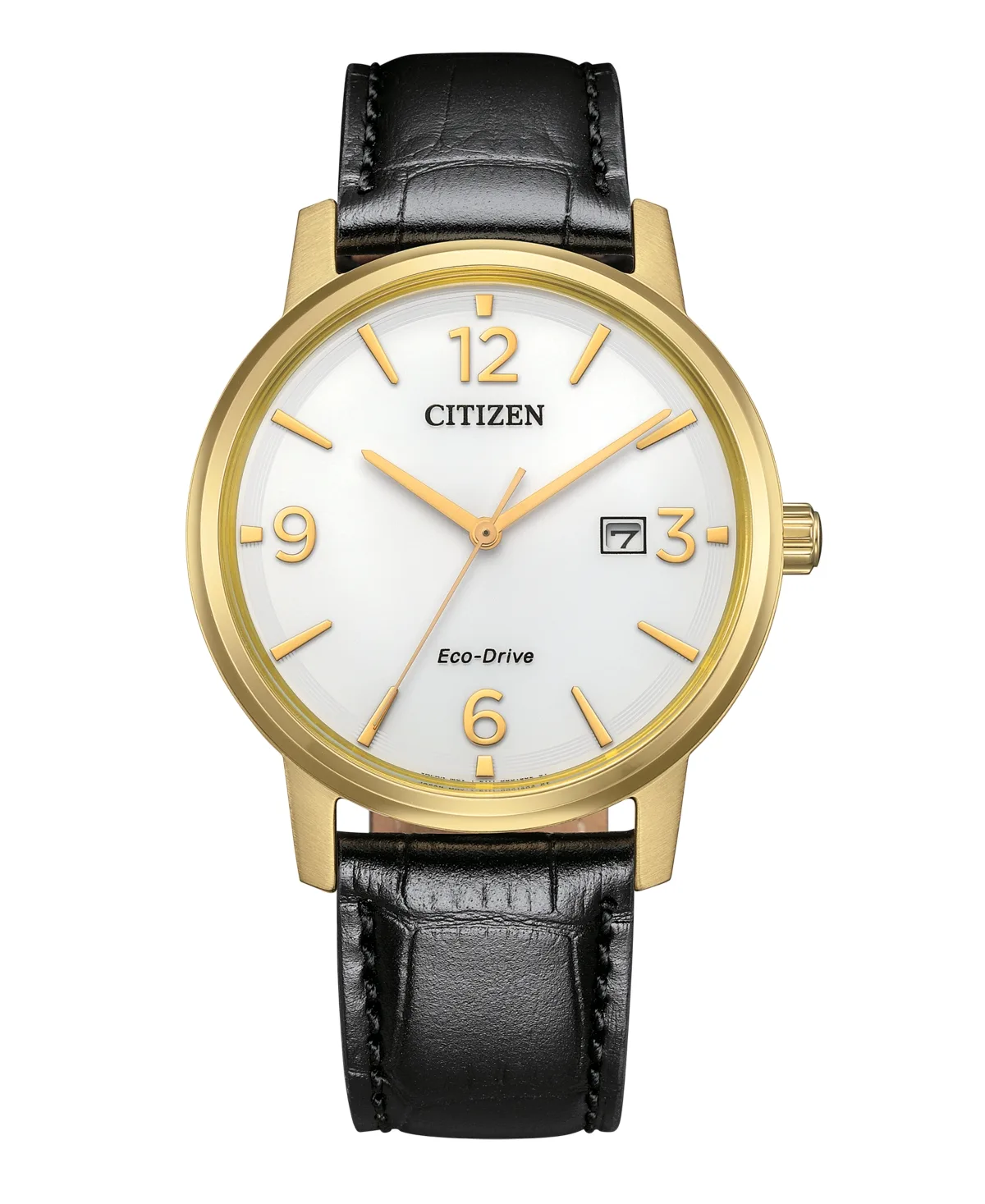Solar Powered Elegant Black Leather Watch 40mm by Citizen