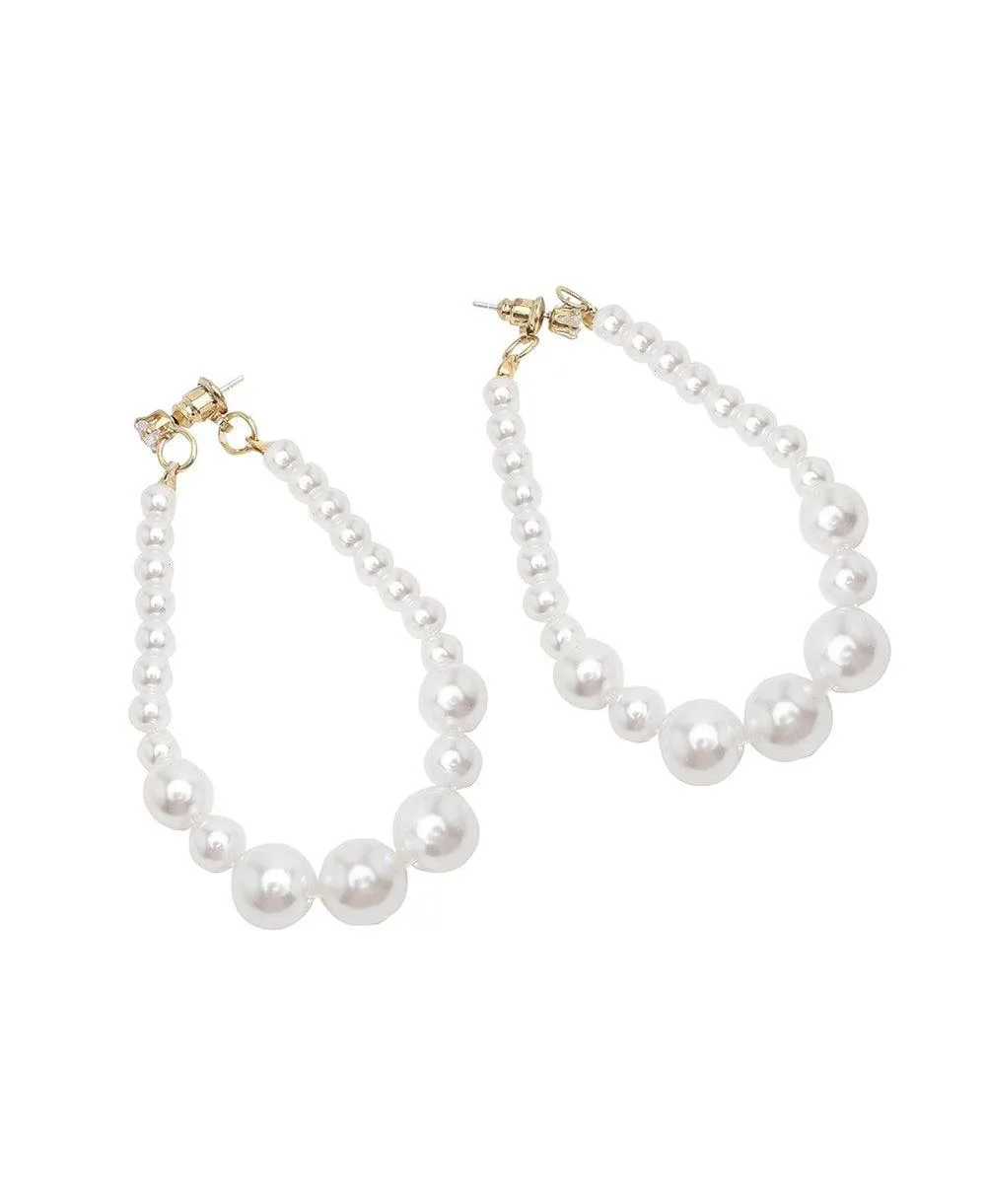 White Beads Gold-Tone Statement Drop Earrings by Sohi