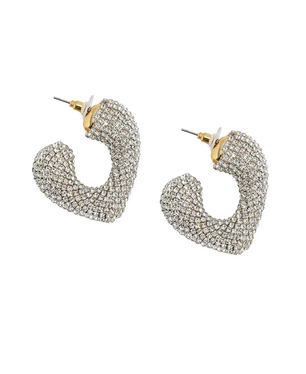 Silver-Tone Crystal Heart Drop Earrings by Sohi