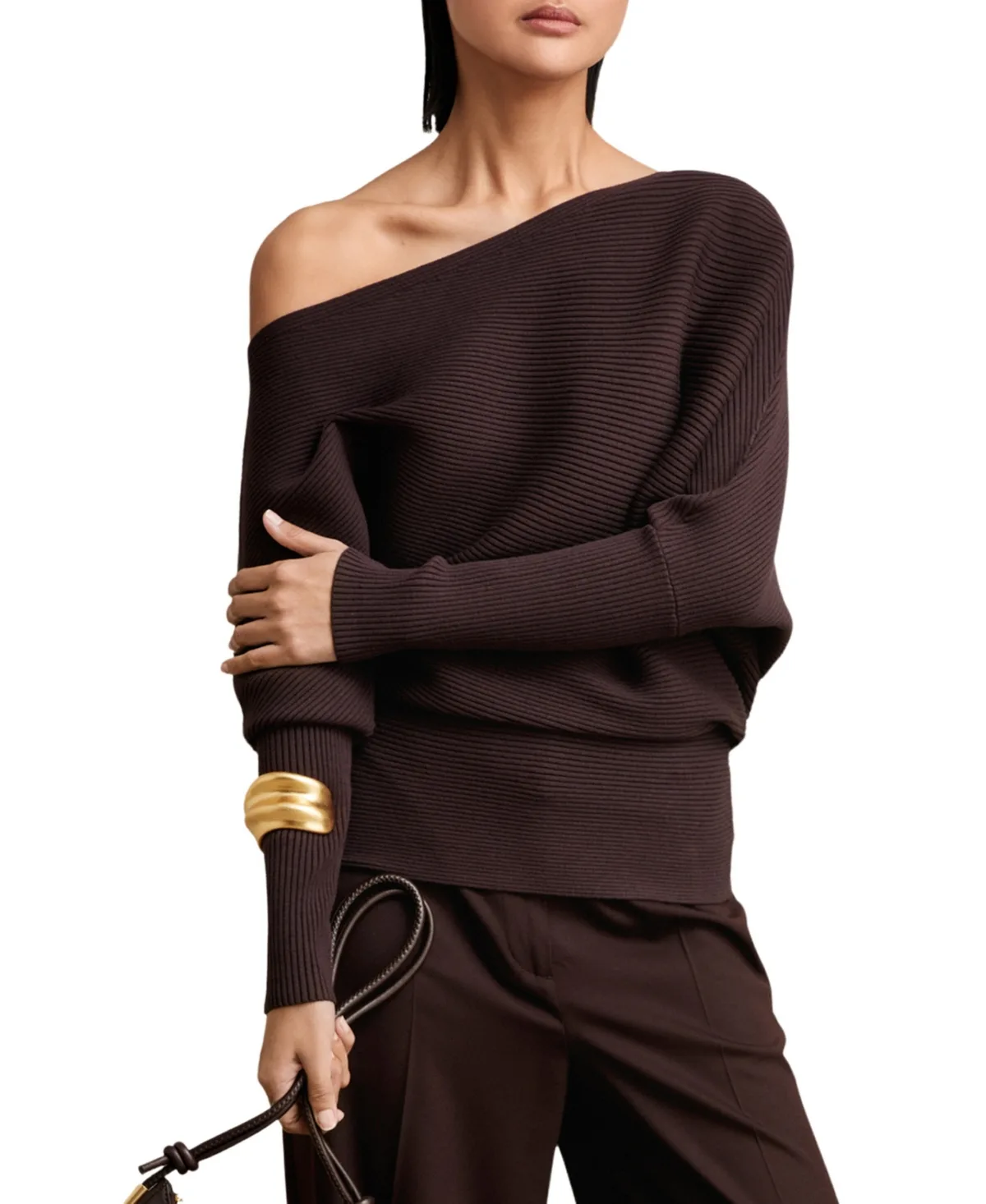Lorna Off-the-Shoulder Ribbed Long-Sleeve Sweater