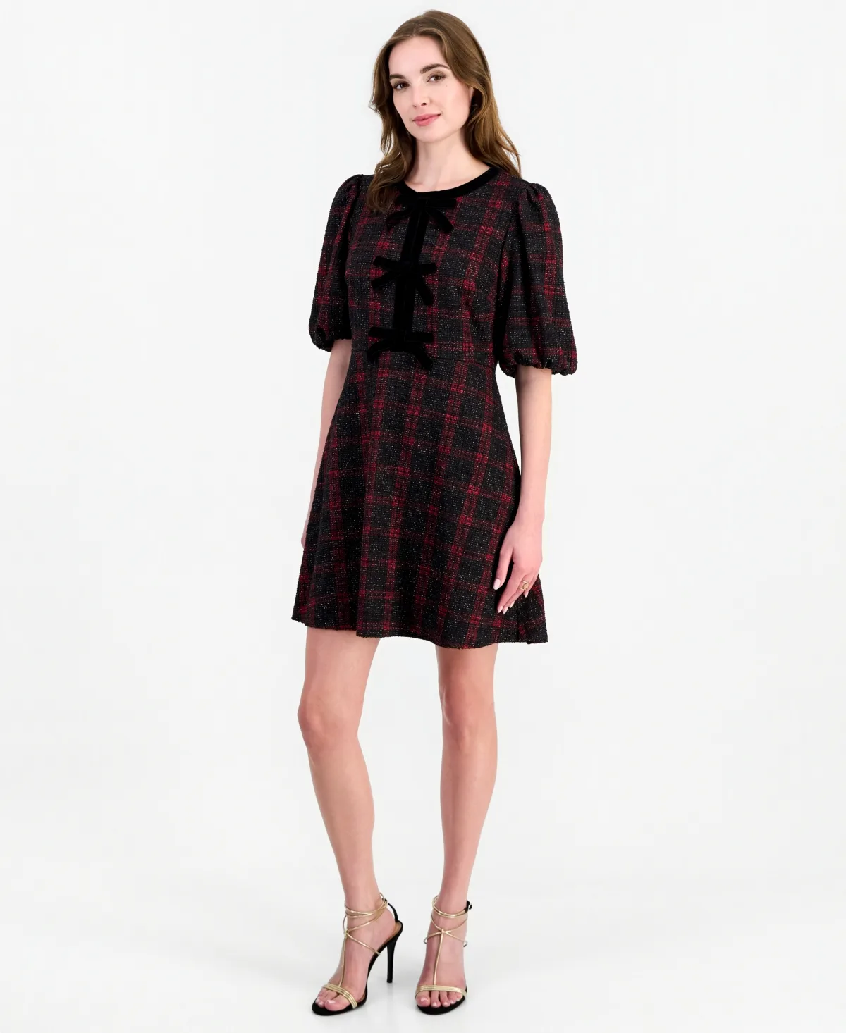 Puff-Sleeve Sheath Dress with Bows