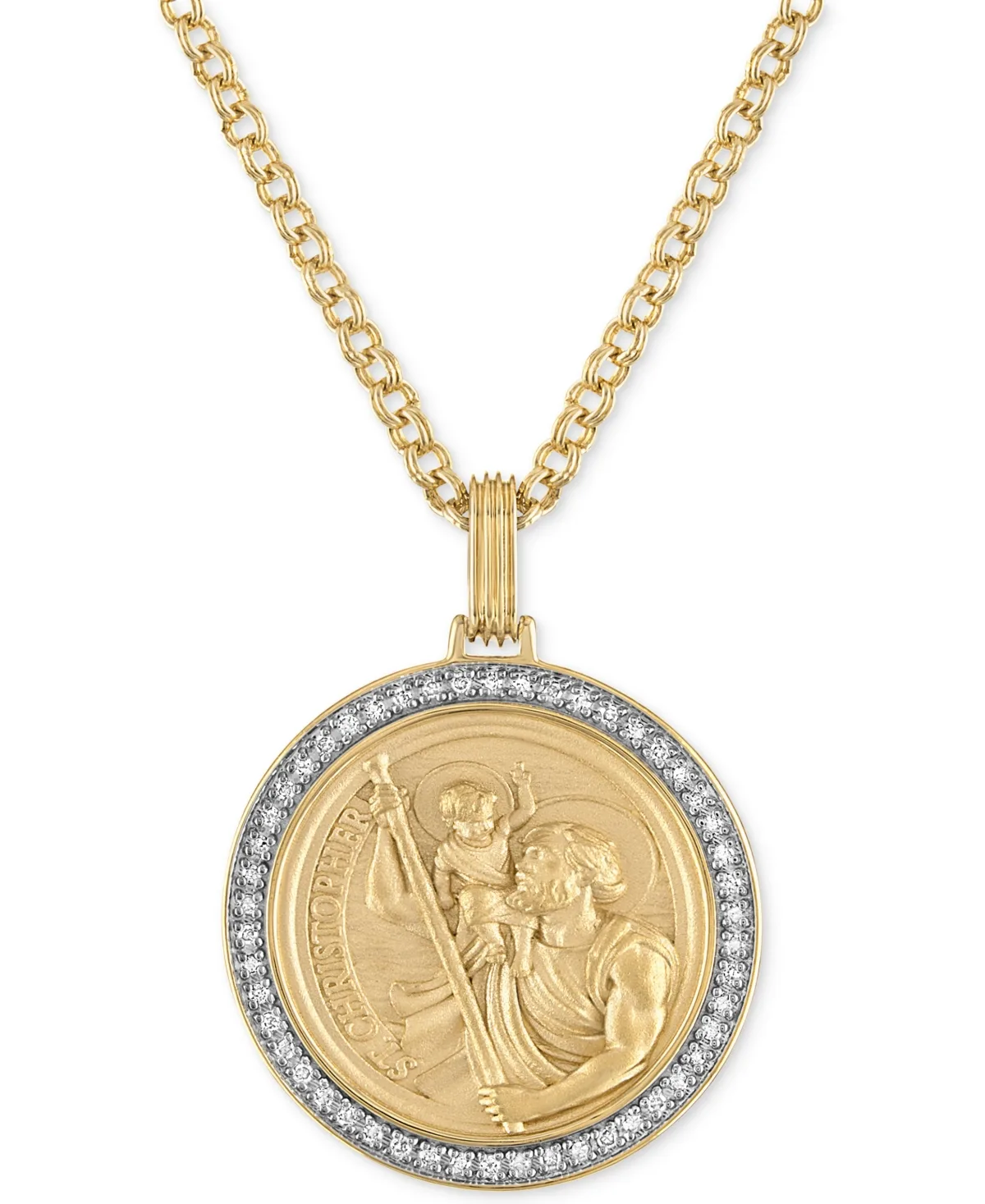 Diamond St. Christopher Medallion 22 Pendant Necklace (1/4 ct. t.w.) in 18k Gold-Plated Sterling Silver by Esquire Mens Jewelry