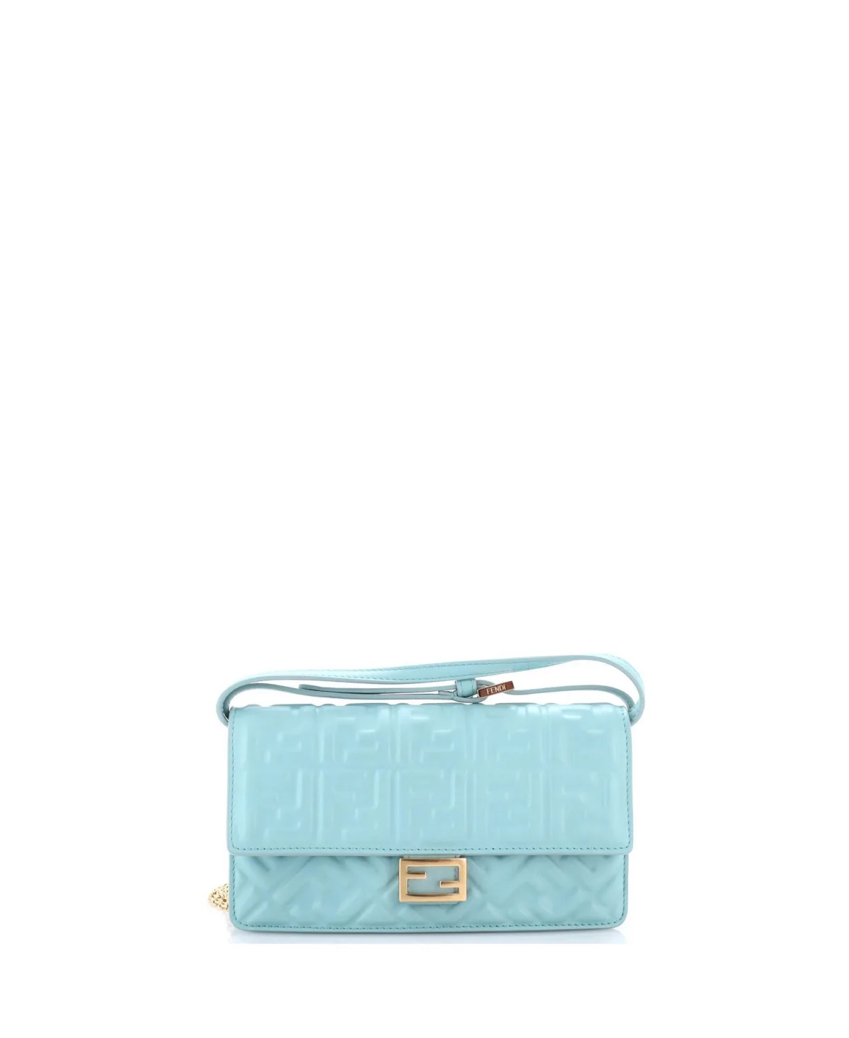 Pre-Owned Fendi Baguette Wallet on Chain Zucca Embossed Leather by FENDI