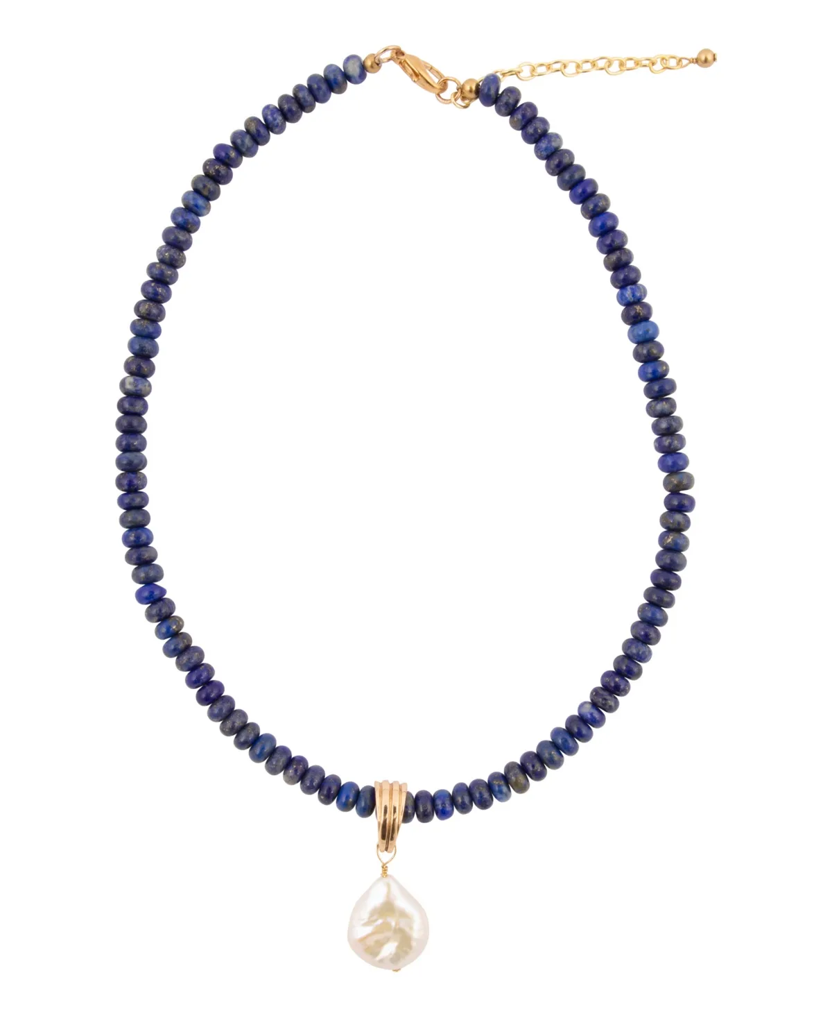 Blue Lapis and White Imitation Pearl Pendant Necklace by Barse
