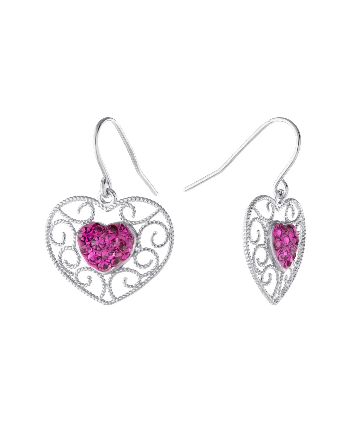 Gray and Pink Crystal (0.35 Ct.t.w) Filigree Heart Drop Earrings in Sterling Silver by Giani Bernini