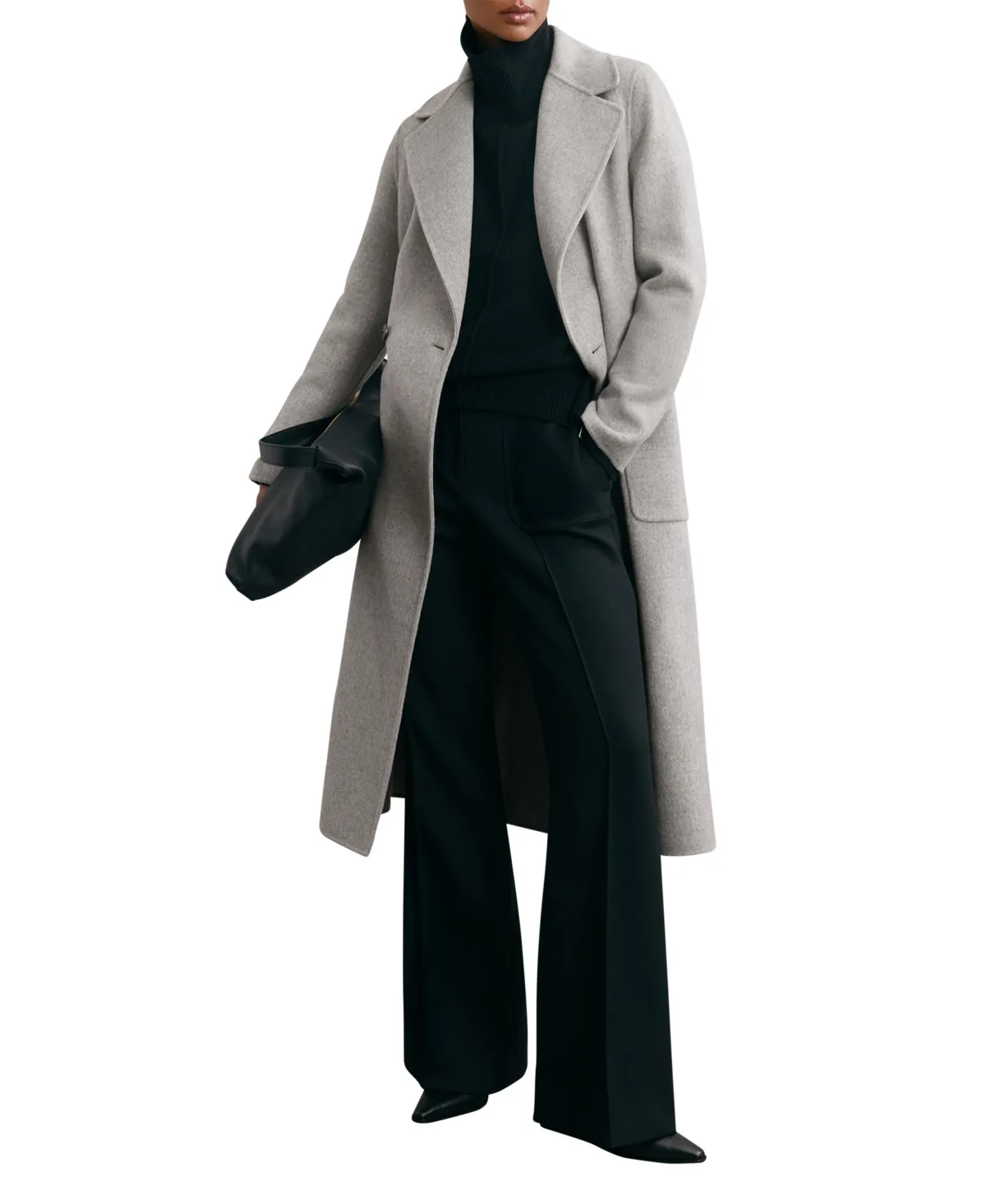 Lucia Long Double-Breasted V-Neck Coat