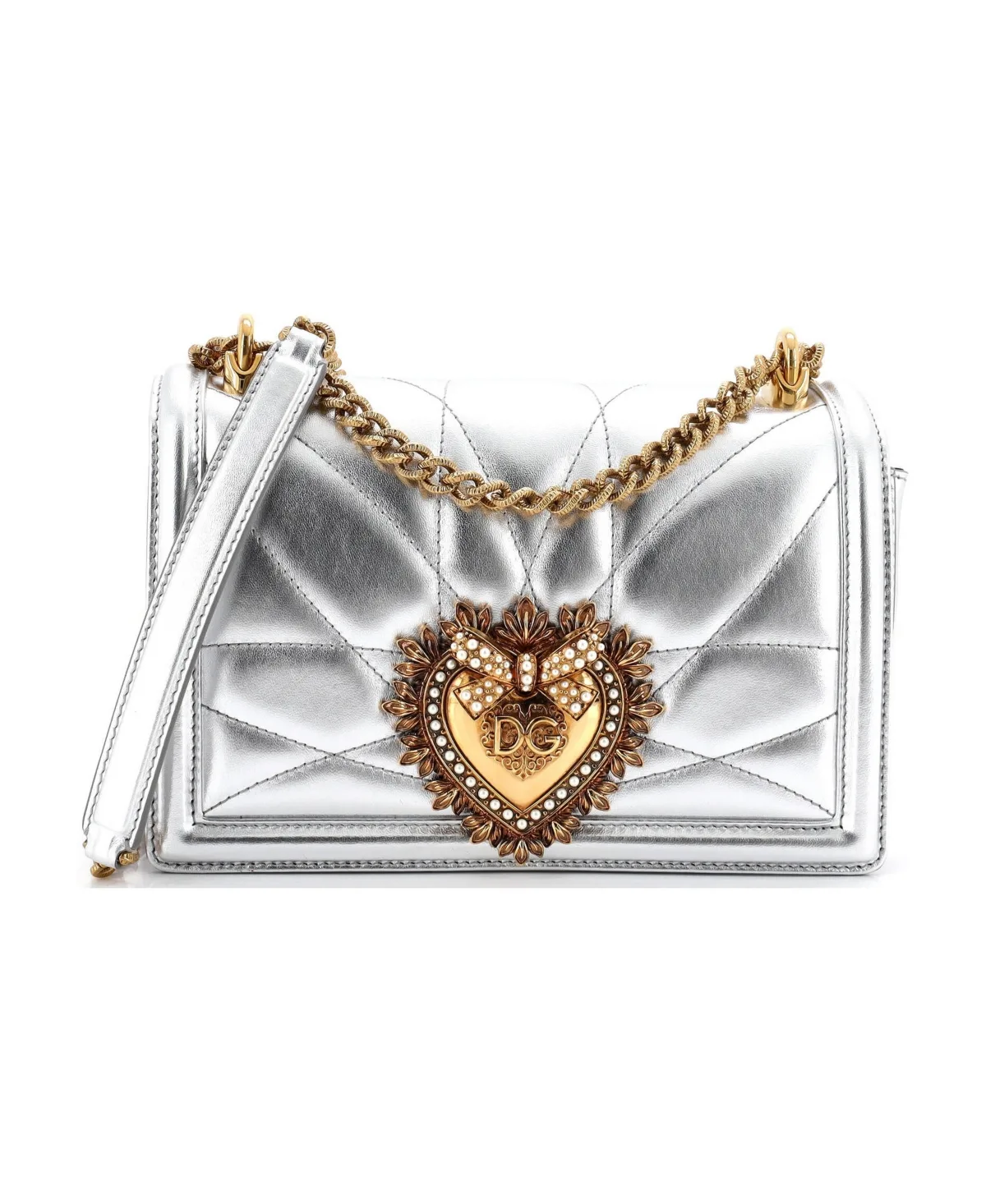 Pre-Owned Dolce and Gabbana Small Devotion Full Flap Shoulder Bag Quilted Leather by Dolce & Gabbana