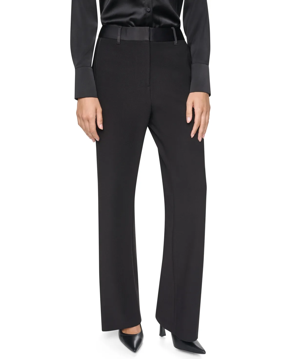 City Satin Tuxedo Wide-Leg High-Rise Pants