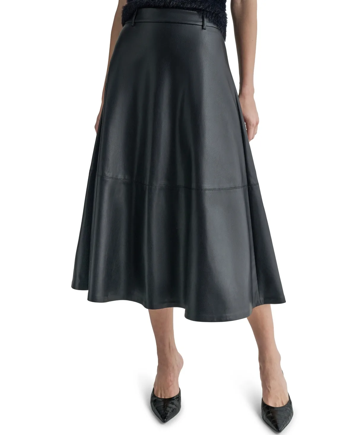 A-Line Midi Faux Leather Skirt