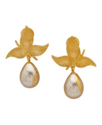 22k Gold Plated Zooni Earrings with Baroque Shell Pearls by Dhwani Bansal