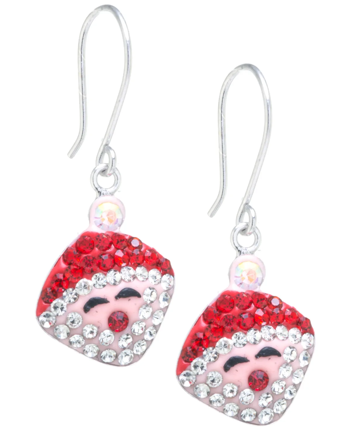 Pave Crystal Santa Claus Wire Drop Earrings Set in Sterling Silver