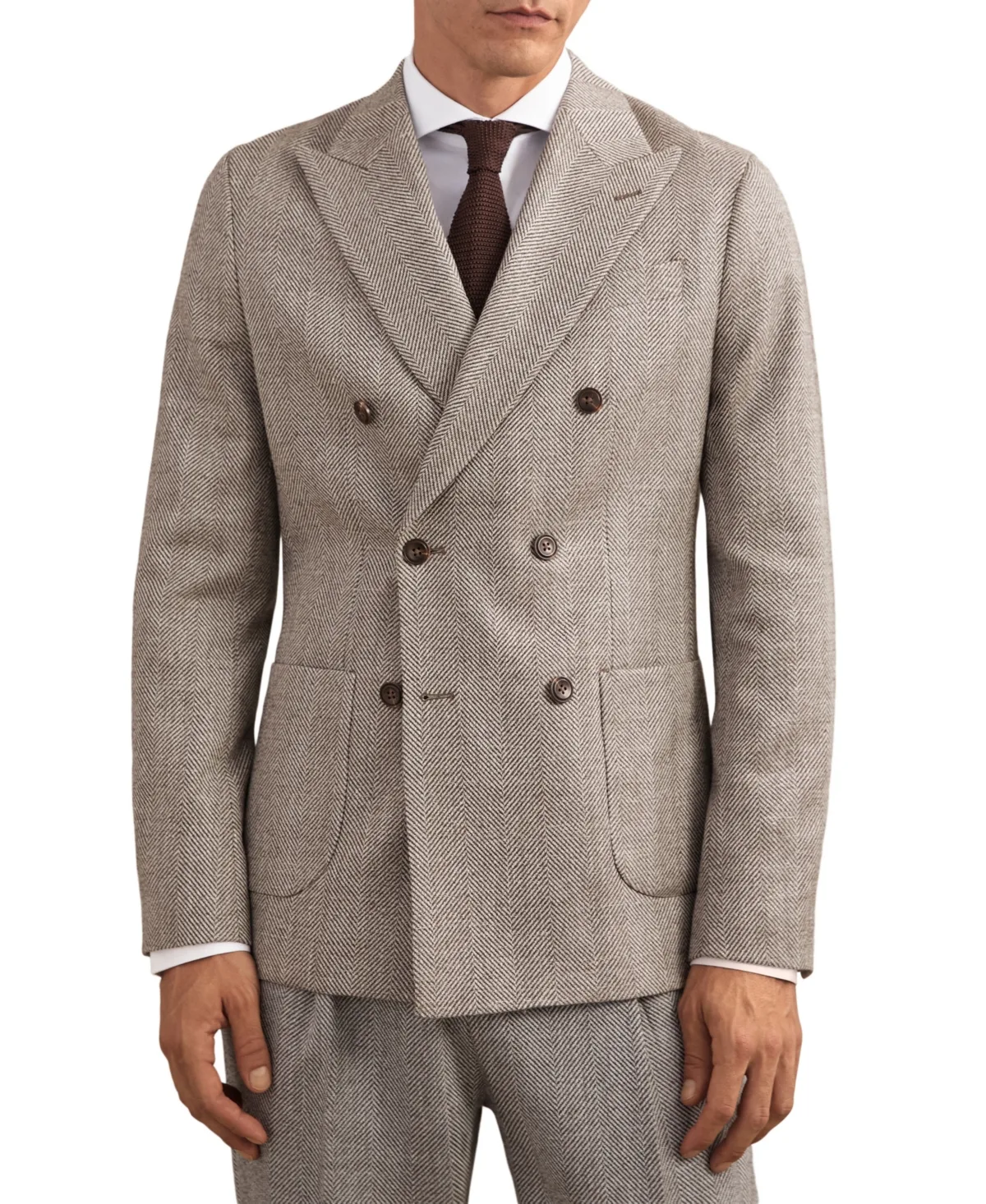 Pinto Double-Breasted Herringbone Tailored-Fit Wool-Blend Blazer