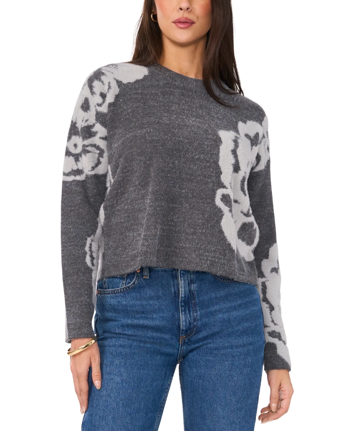 Mock Neck Floral-Print Long-Sleeve Sweater