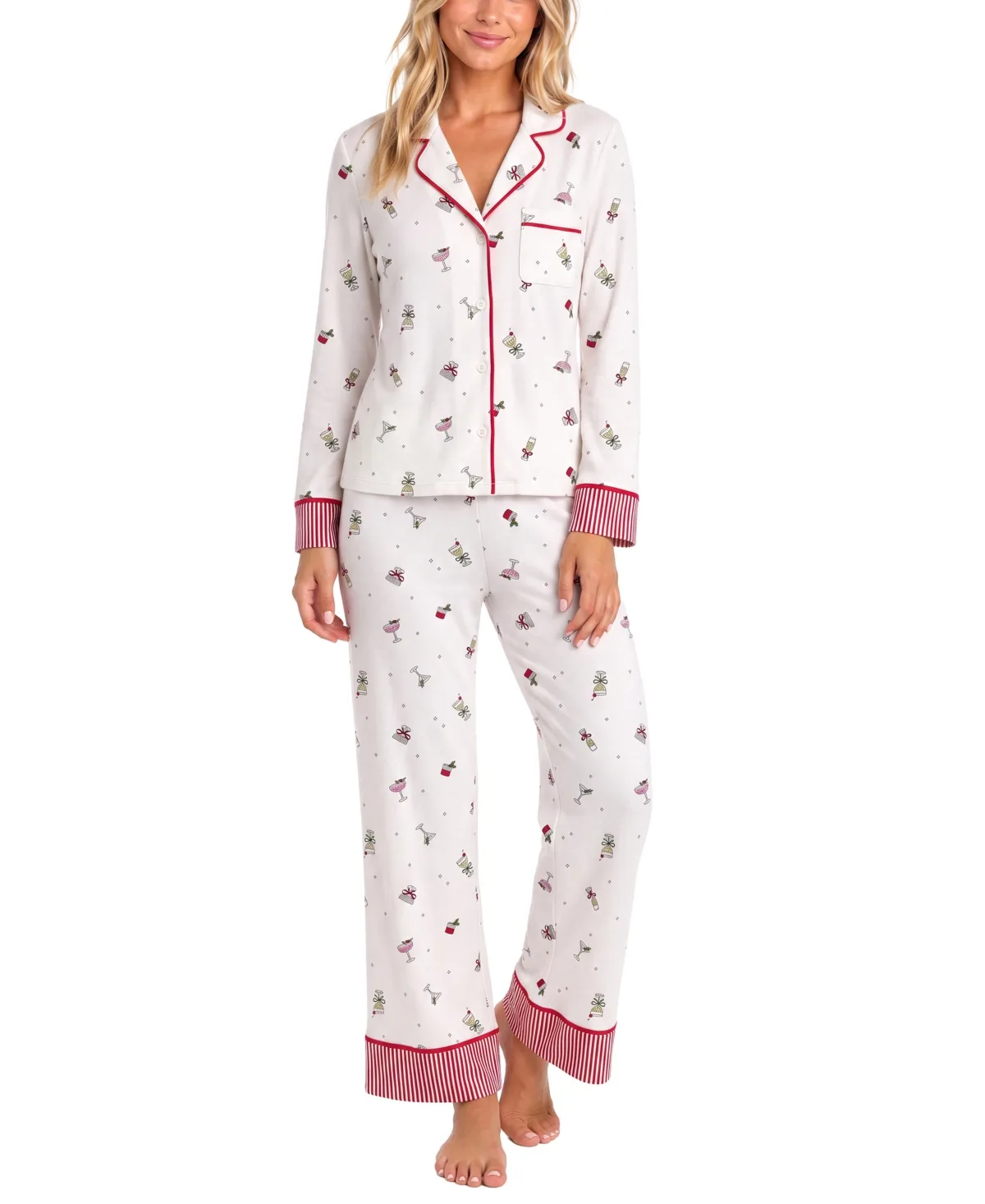 Cozy Luxe Long-Sleeve Print 2-Piece Pajama Set