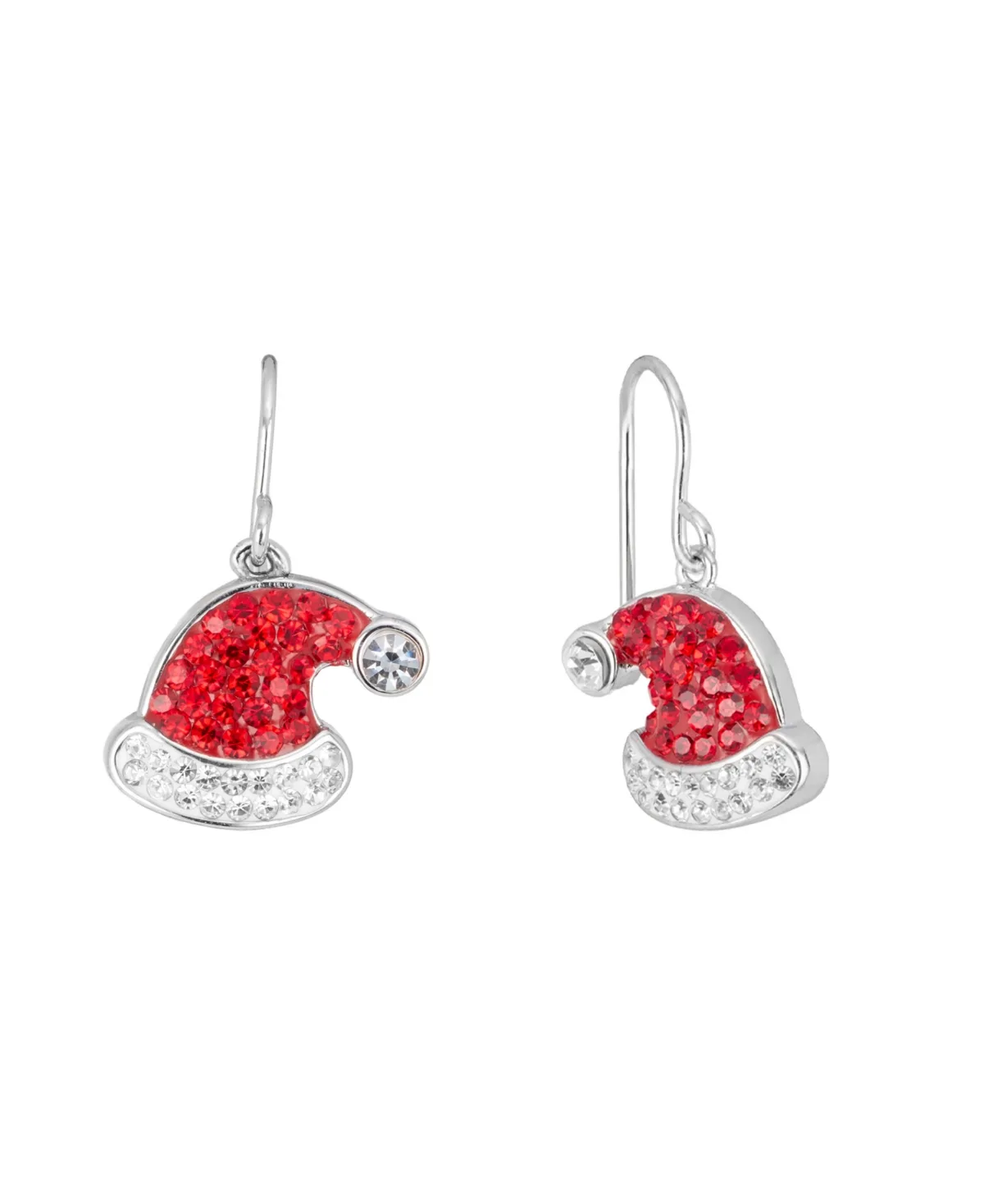 Crystal Silver-Tone Santa Hat Dangle Earrings