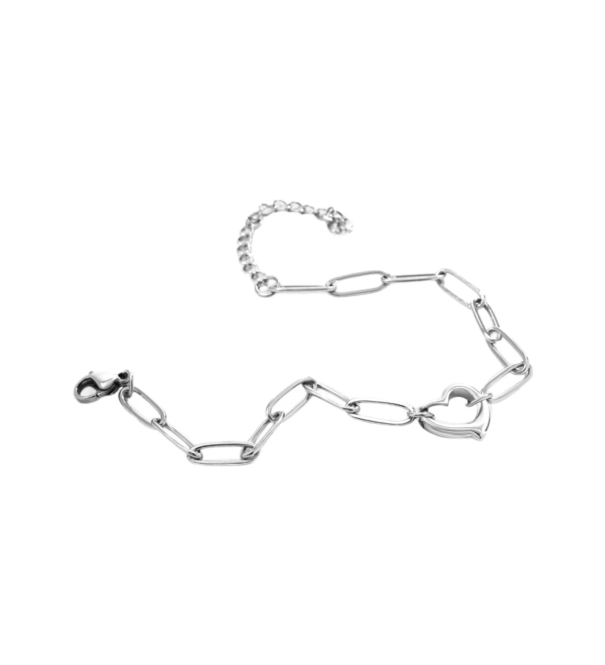 Open Heart Motif Paperclip Chain Bracelet