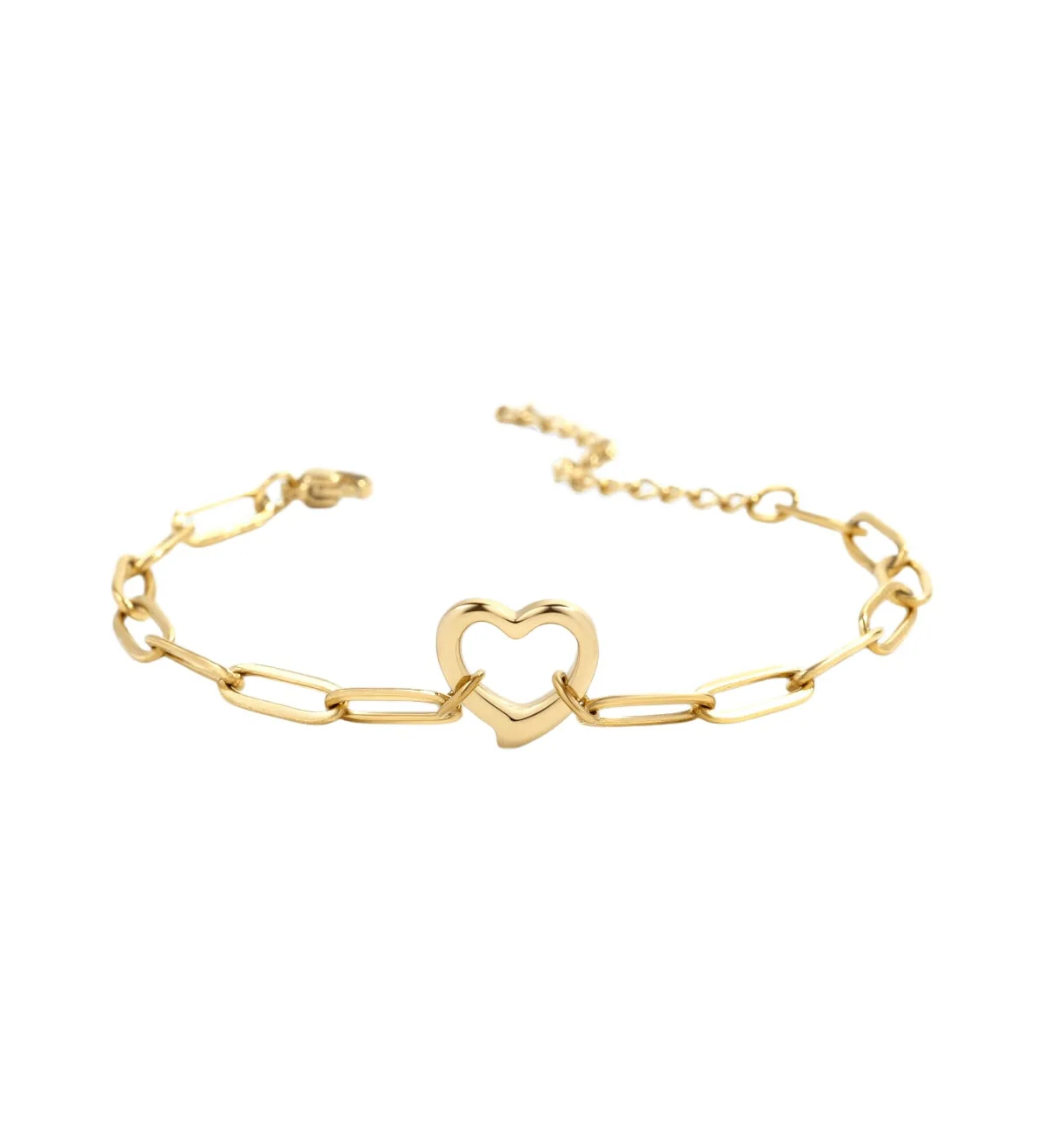 Open Heart Motif Paperclip Chain Bracelet