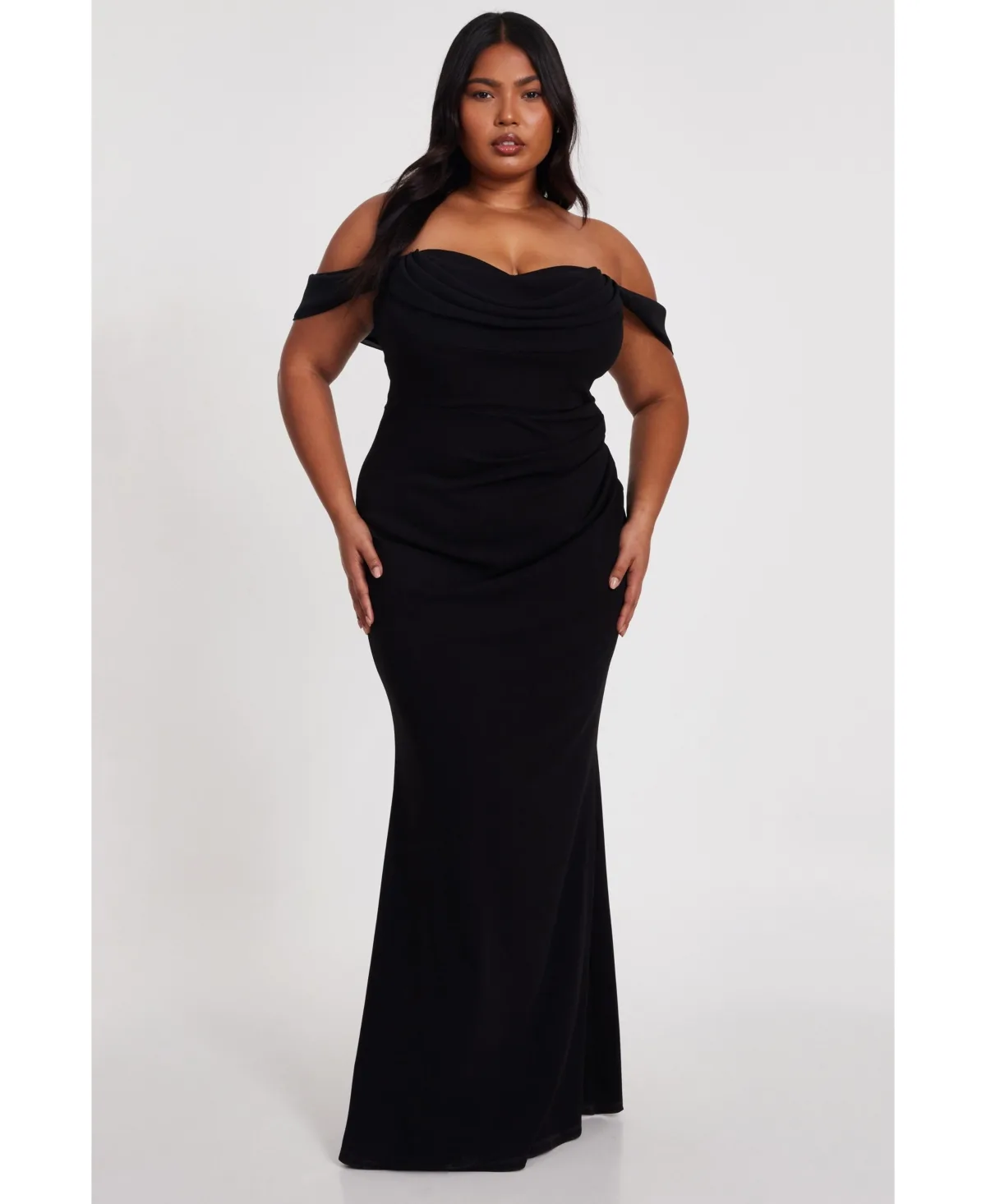 Scuba Crepe/Chiffon Bardot Maxi Dress