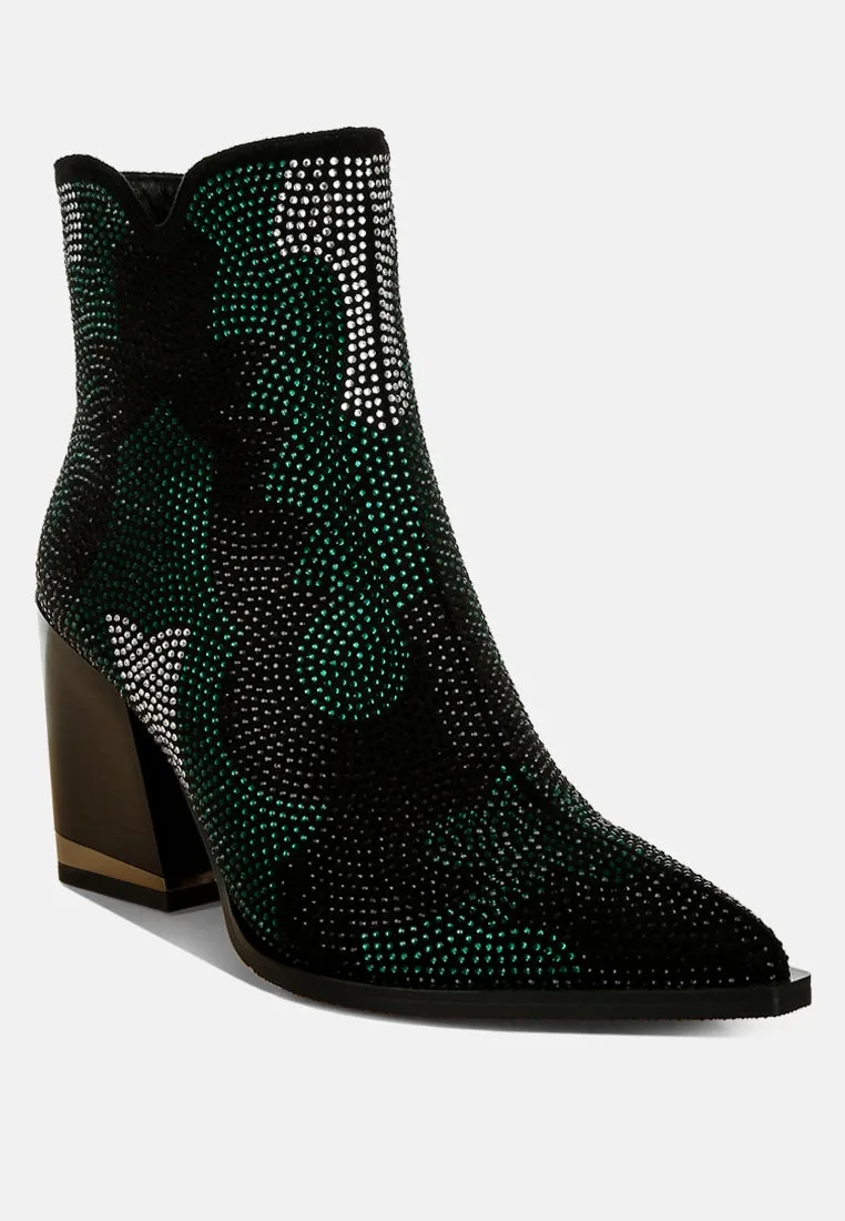 Zarka Rhinestones Embellished Block Heel Boots by London Rag