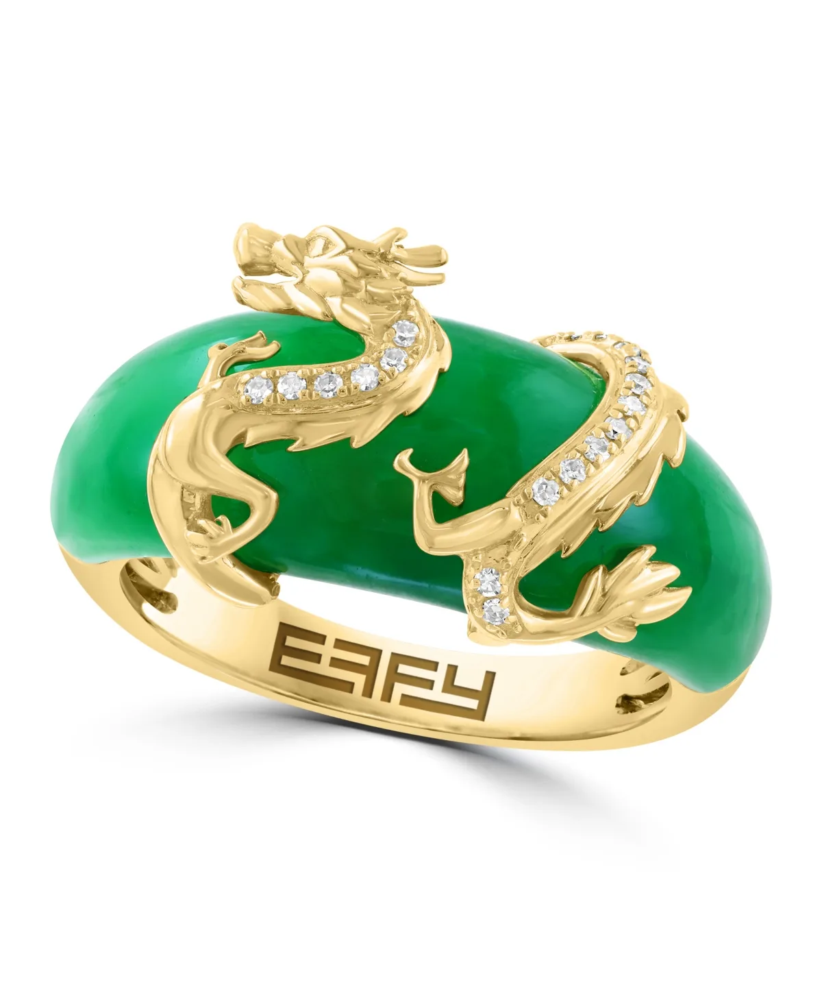 Jade and Diamond Dragon Ring (1/20 ct. t.w. Diamond, 9-3/4 ct. Jade) in 14K Yellow Gold by Effy Collection