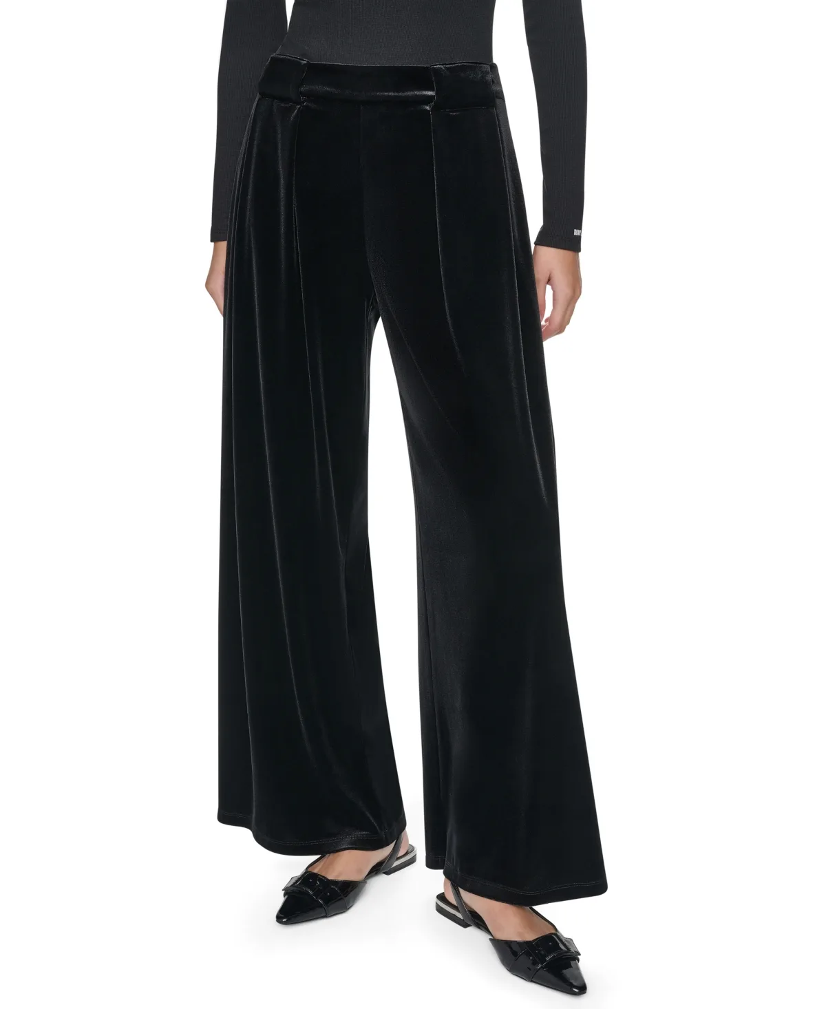 Velvet Wide-Leg Pleated Pants