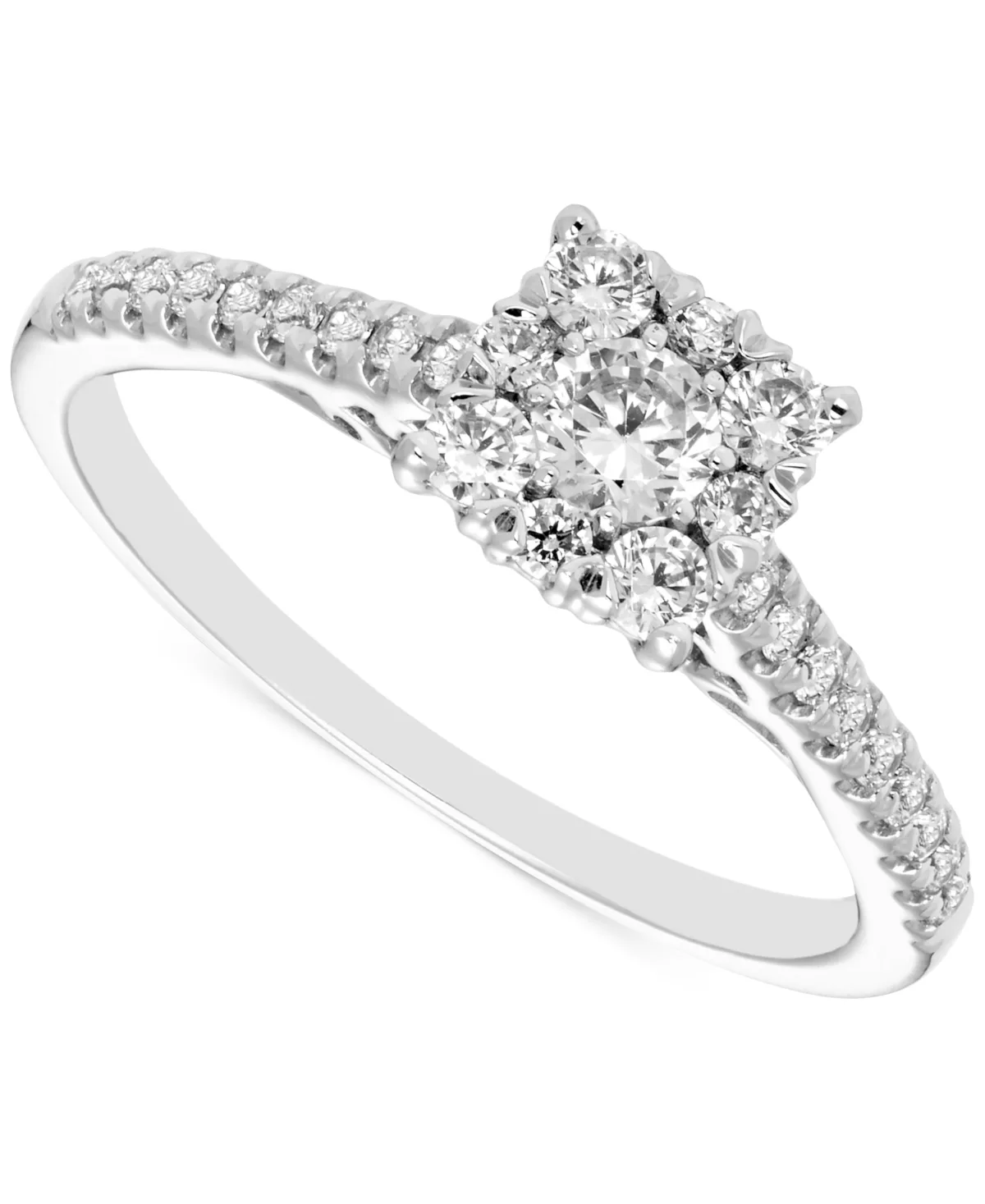 Halo Round Diamond Ring (1/2 ct. t.w.) in 14k White Gold by Macy's