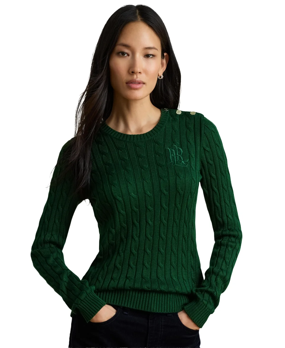Lauren Ralph Lauren Button-Trim Cable-Knit Sweater