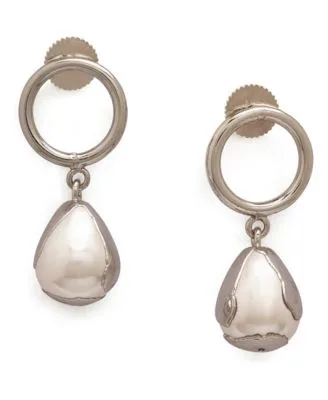 Silver Rhodium Plated Luludrop Earrings with Baroque Shell Pearls by Dhwani Bansal