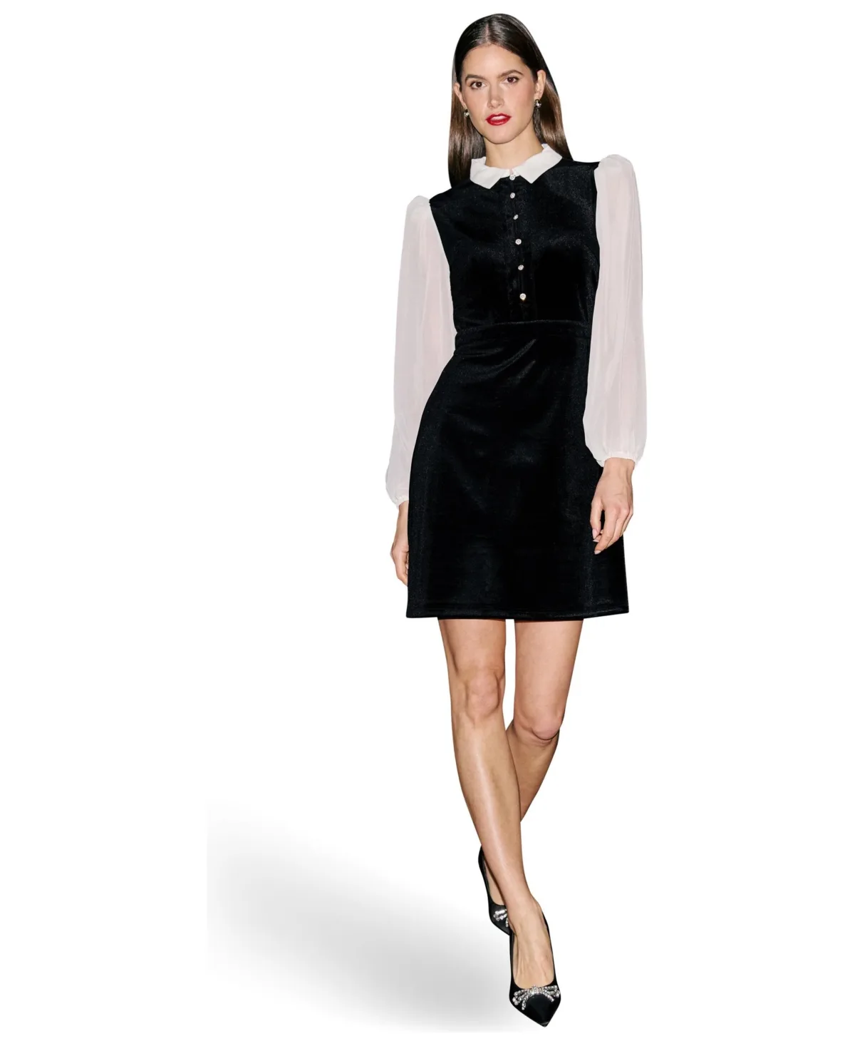 Contrast Long Sleeve Velvet Mini Dress by Yumi
