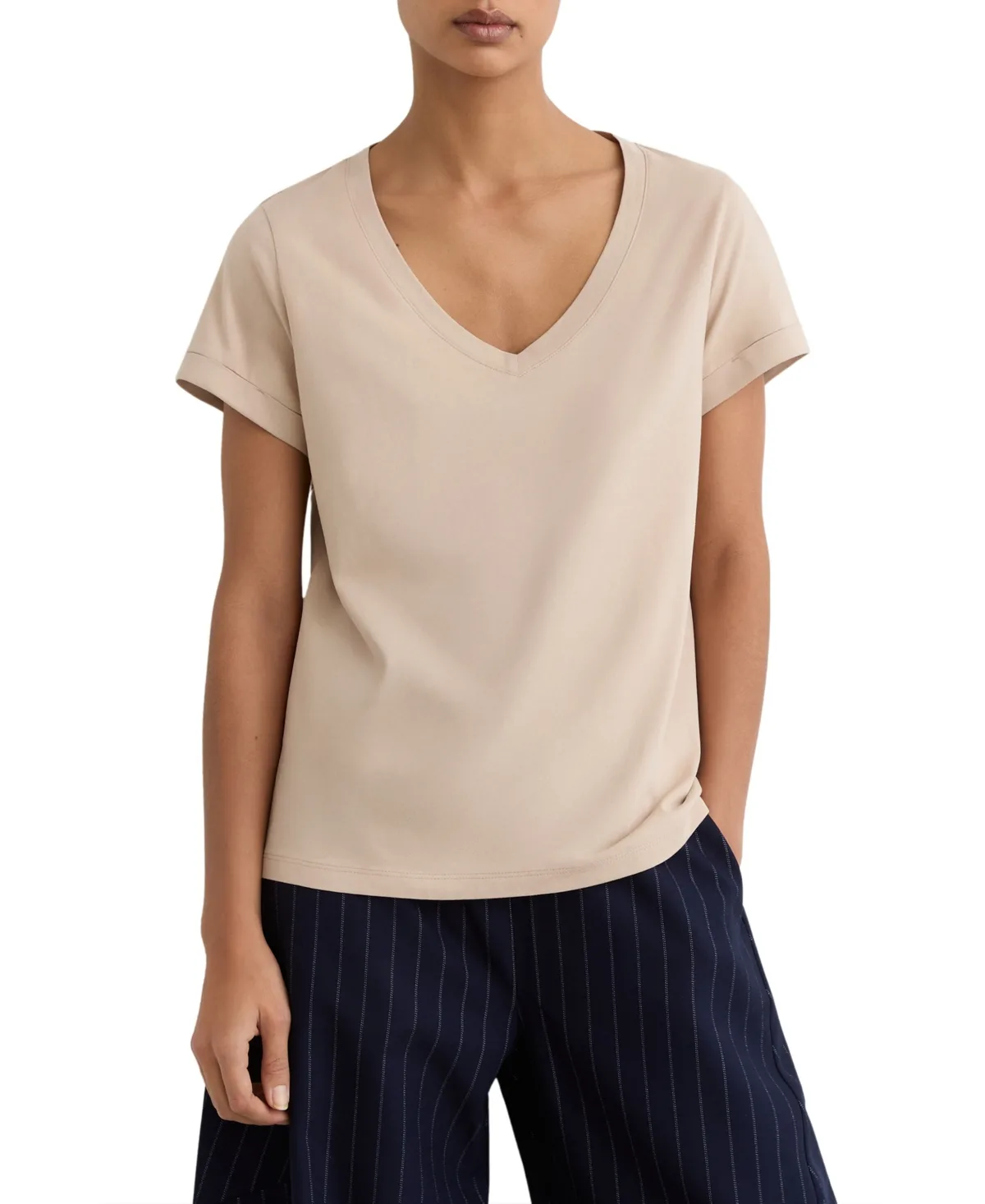 Luna Brushed-Cotton V-Neck T-Shirt by Reiss