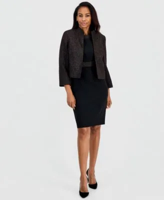 Sleeveless Crepe Sheath Dress Bell Sleeve Jacket by Kasper
