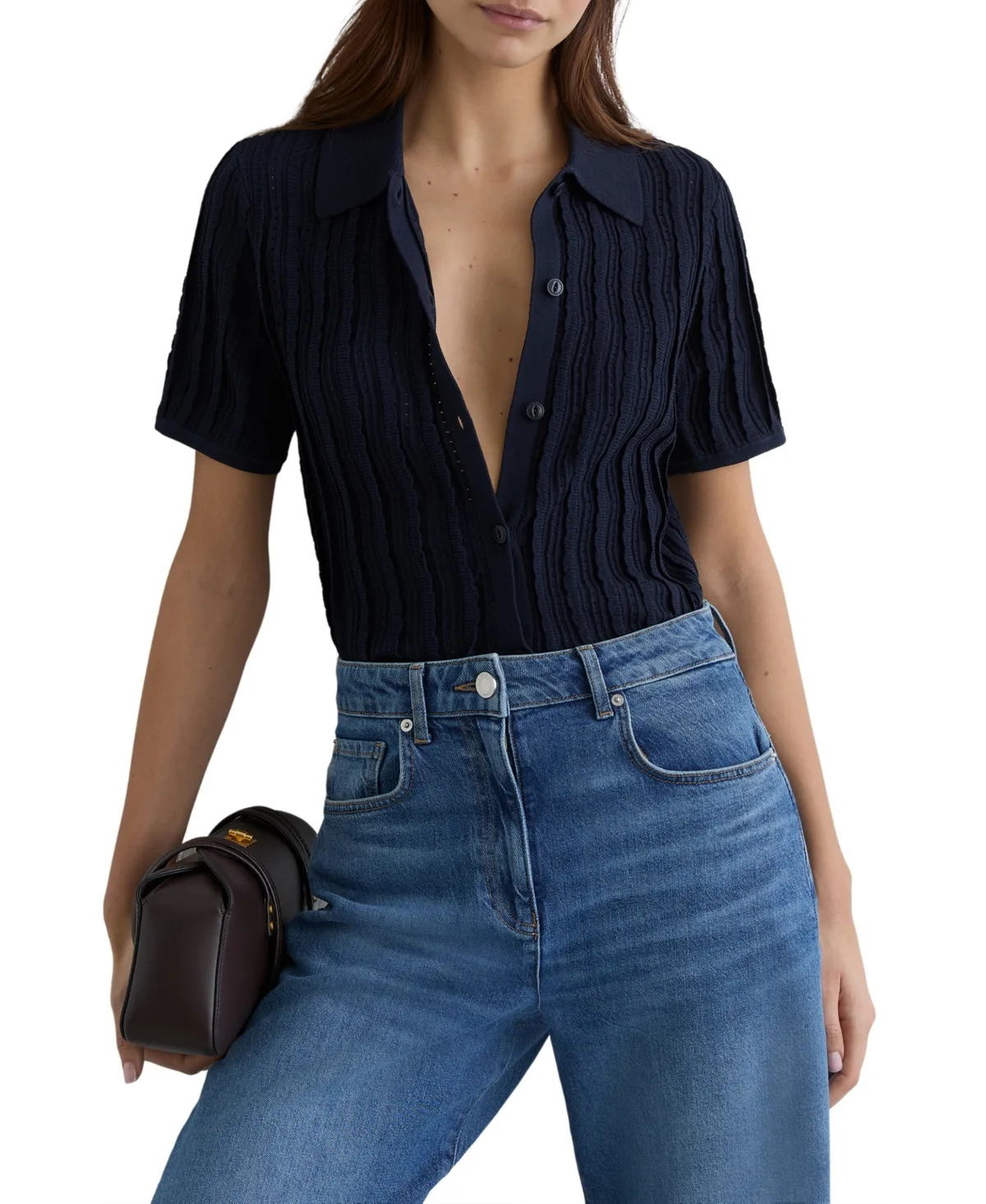 Audrey Ribbed Polo Shirt by Reiss