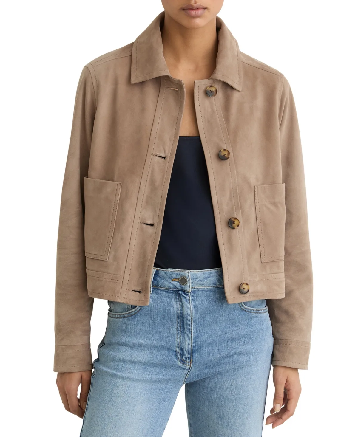 Sonny Cropped Leather Relaxed-Fit Jacket by Reiss