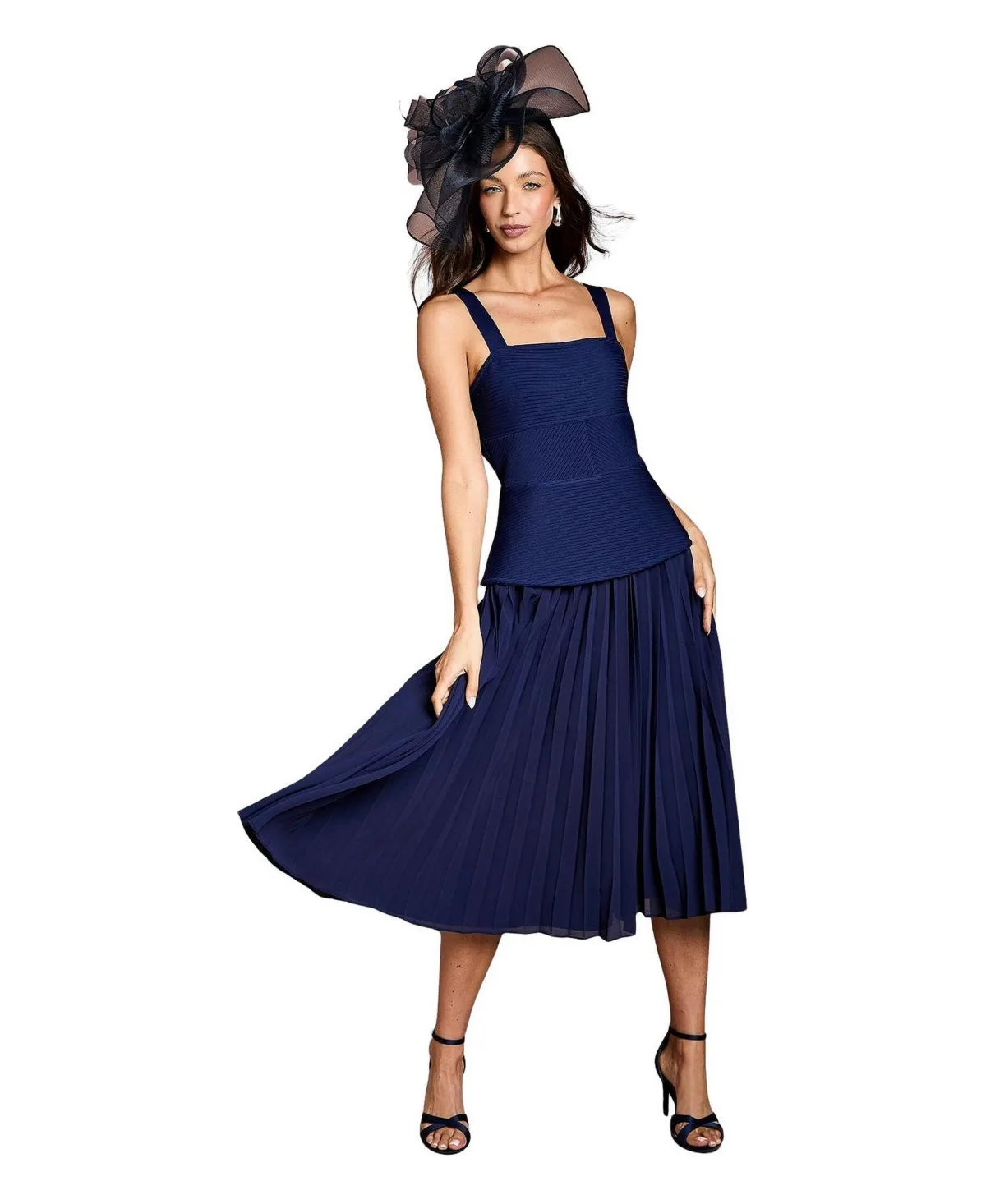Bandage Square Neck Pleated Midi Dress by Coast