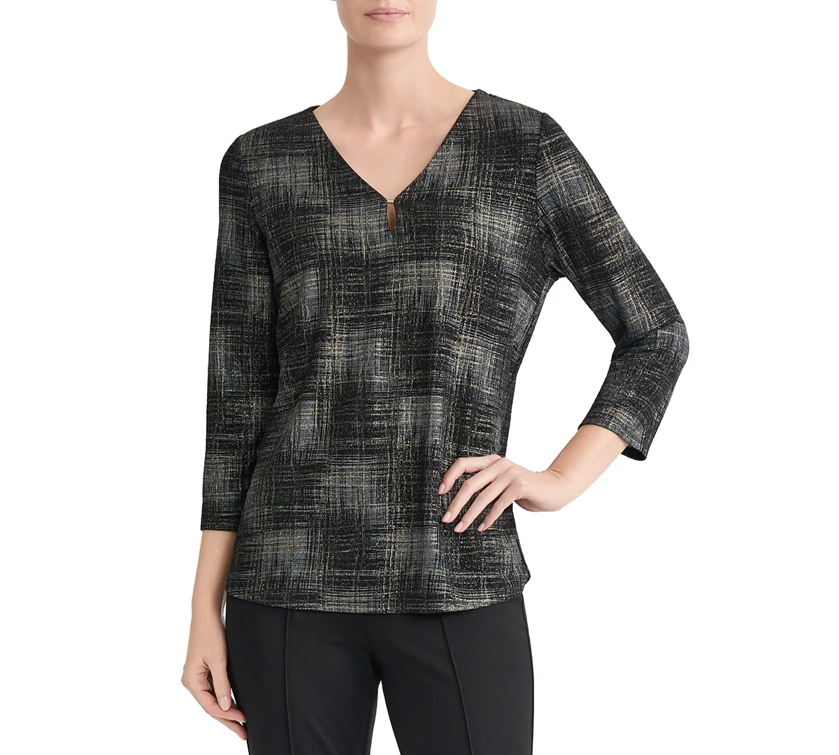 3/4-Sleeve Keyhole V-Neck Blouse by Jones New York