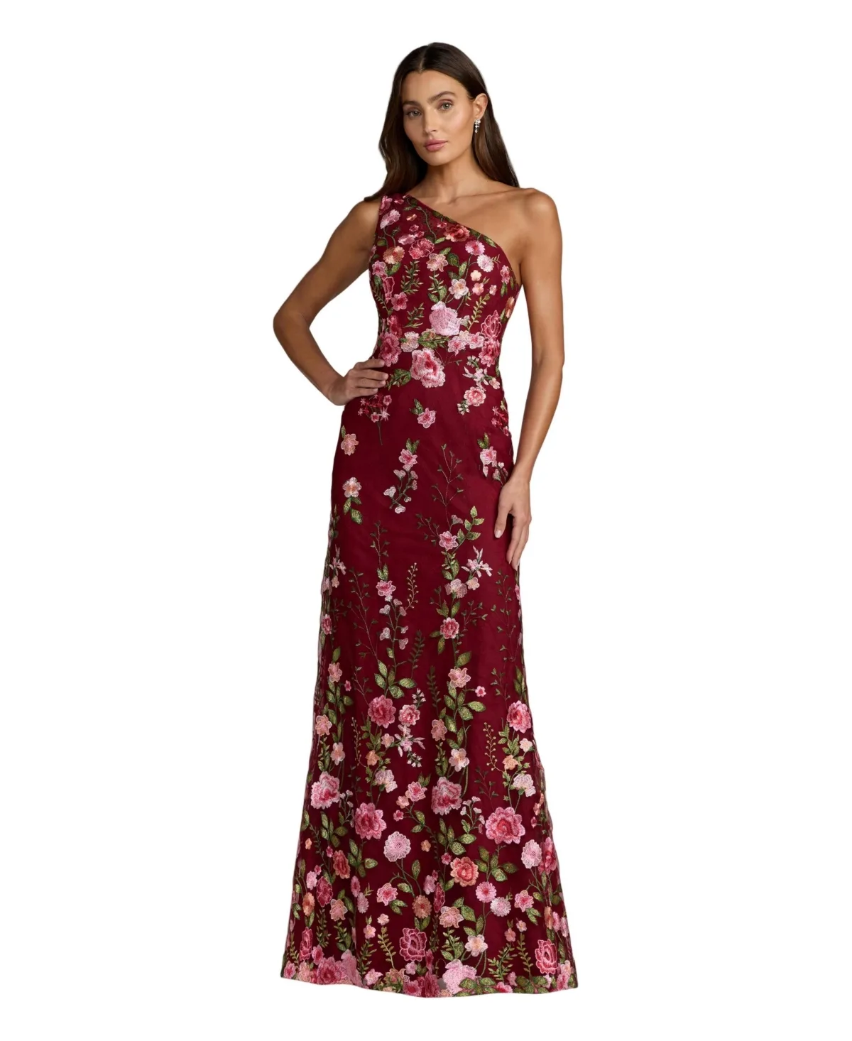 Mac Duggal One Shoulder Lace Embroidered Gown Dress by M.A.C.