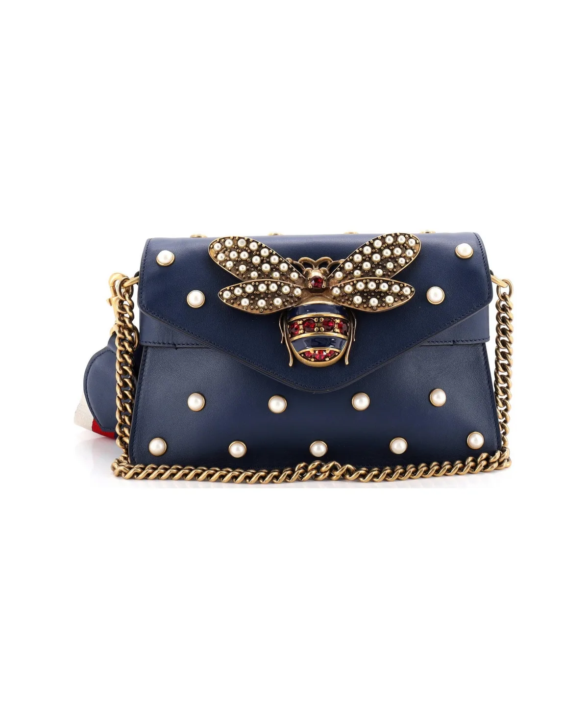 Pre-Owned Gucci Mini Broadway Pearly Bee Shoulder Bag Embellished Leather by Gucci