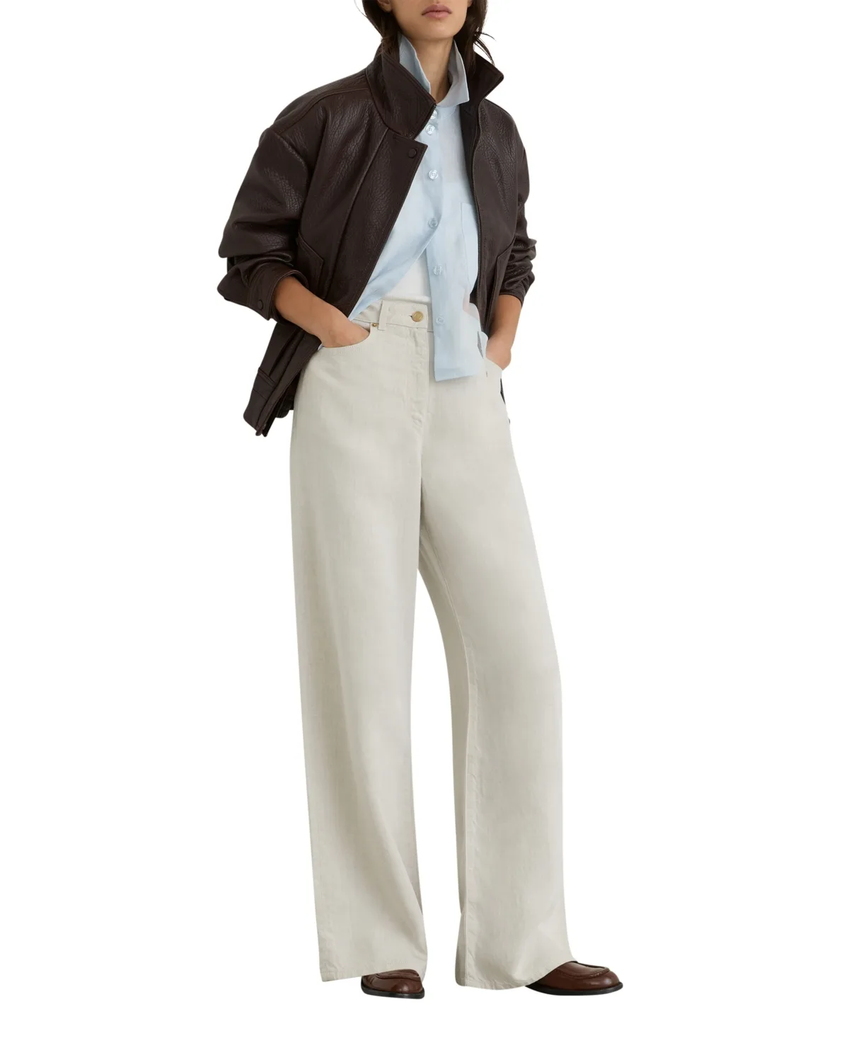 Carmen Linen Blend Wide Leg Trouser Pants by Reiss