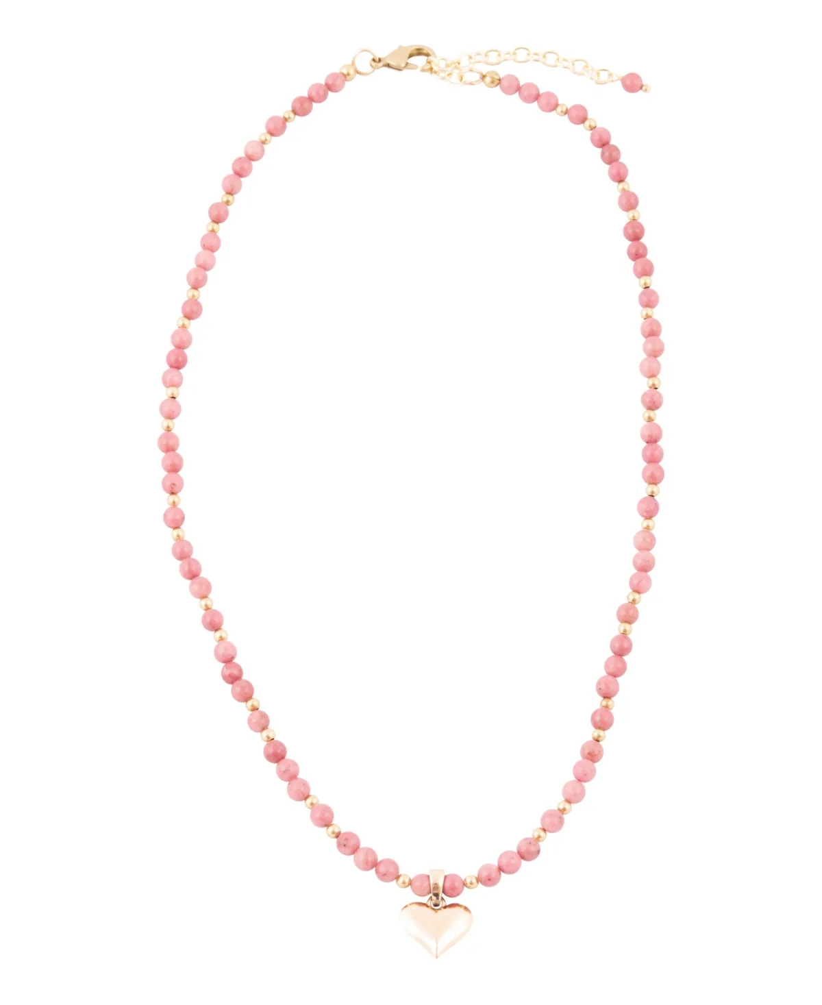 Genuine Pink Rhodonite Gold-Tone Heart Pendant Necklace by Barse