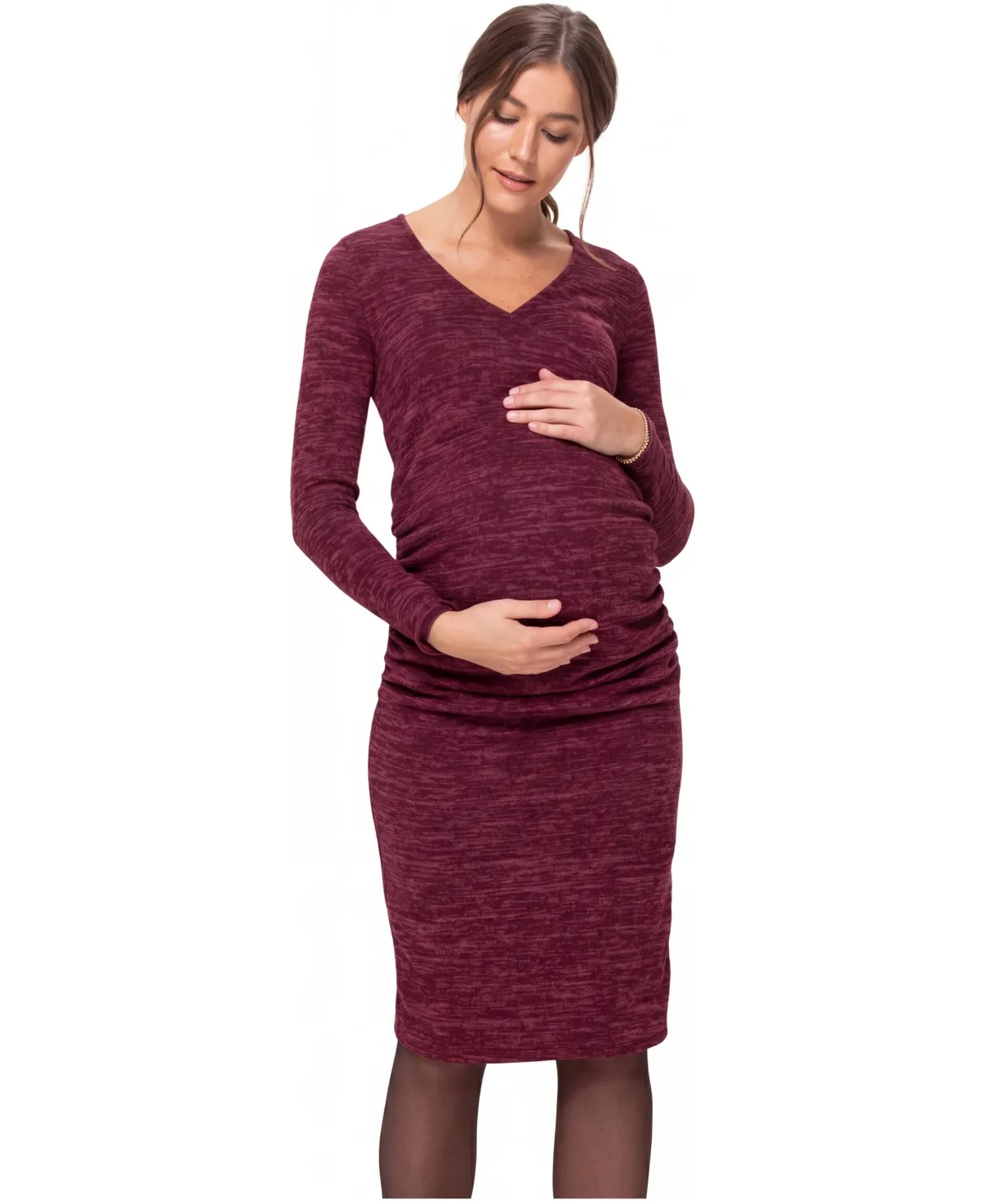 Two-Tone Sweater Knit Fitted Nursing Midi Dress