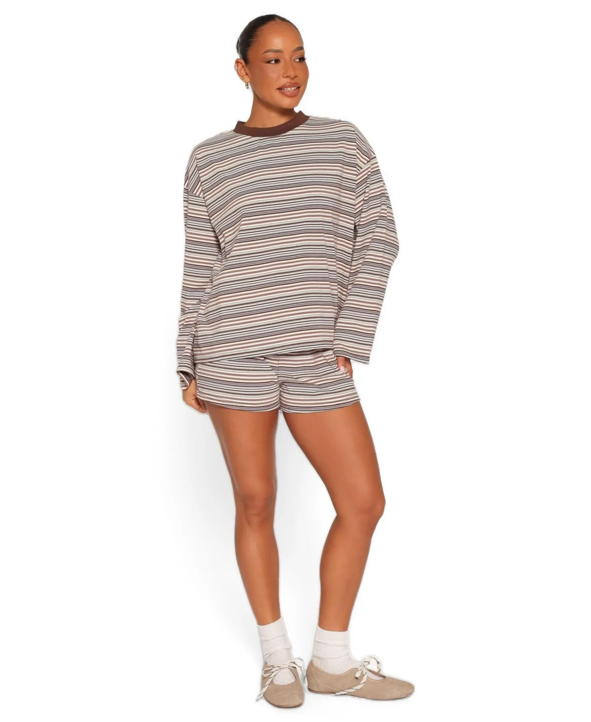 Silvia Knit Long Sleeve Crew Neck Top and Shorts, 2-Piece Set by Petal and Pup