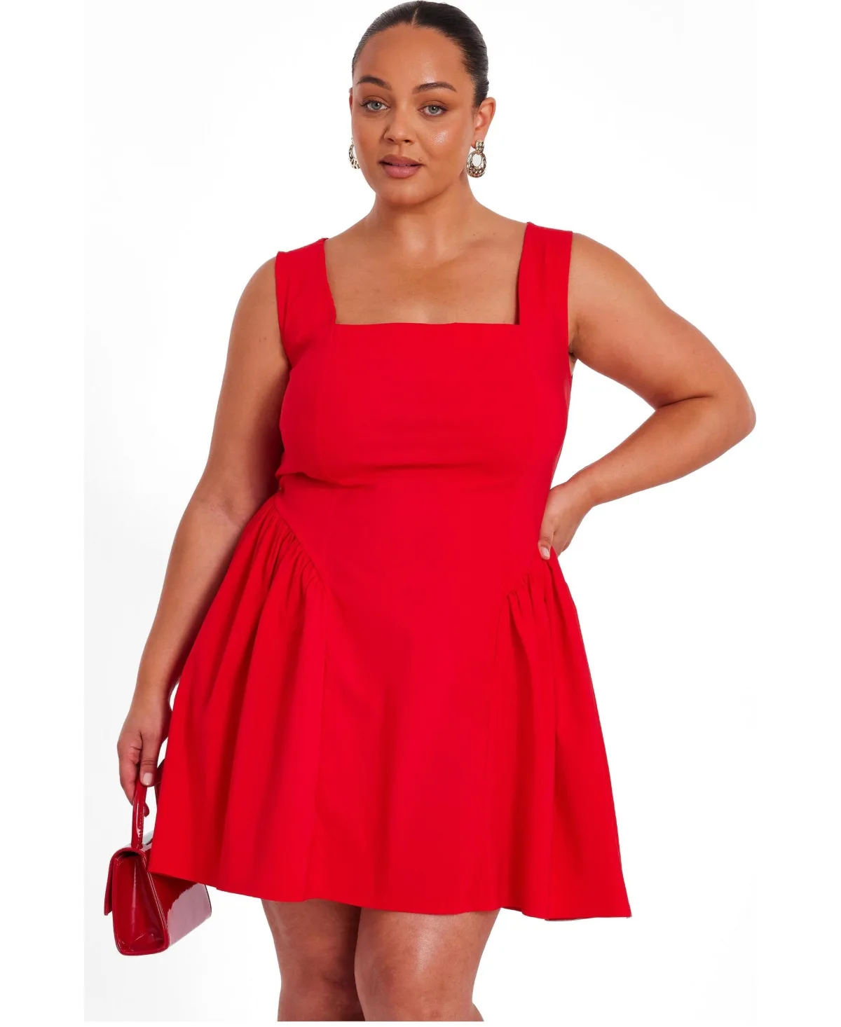 Square Neck Drop Waist Mini Dress
