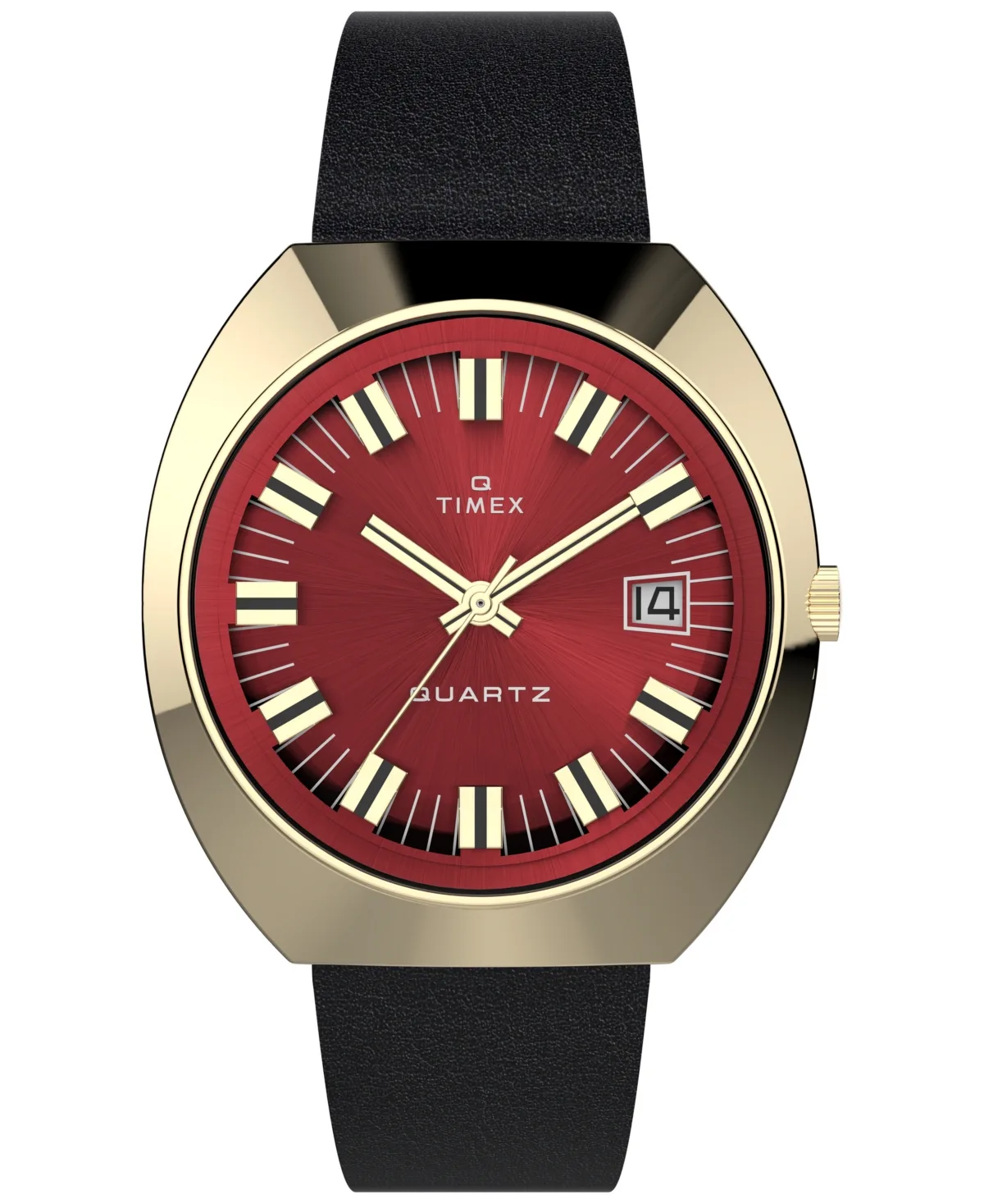 Quartz Q Timex 1972 Reissue Black Leather Watch 39mm by Timex